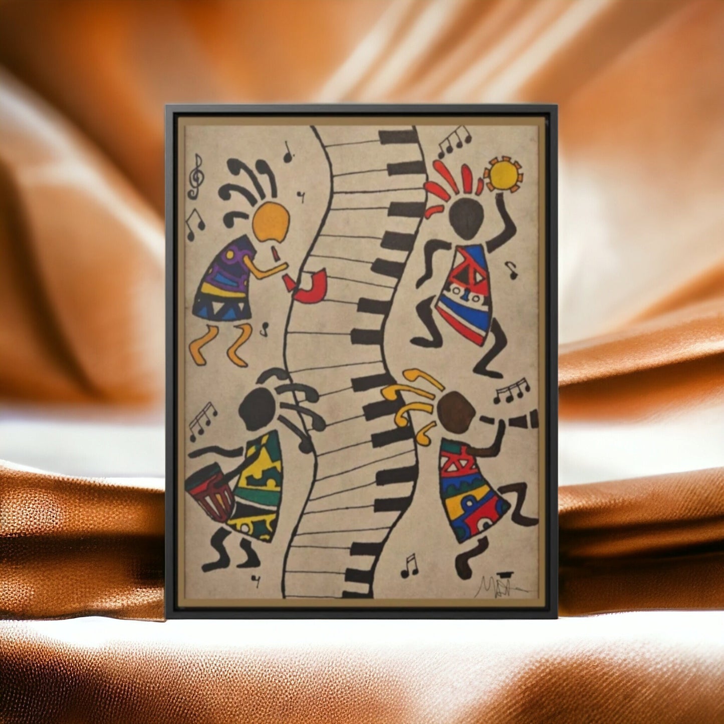 Handcrafted Tribal Music Artwork, Original Pen and Ink Drawing, Statement Wall Piece for Music Rooms