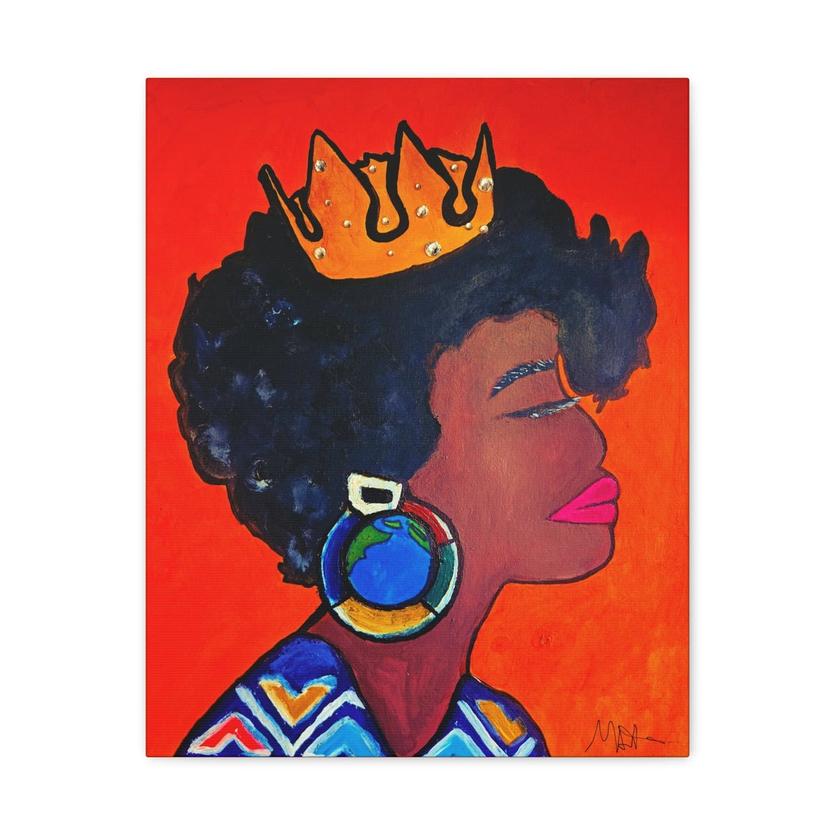 Artisan Hand-Painted Portrait of a Black Woman, Cultural Decor Accent, Striking Statement Piece Gelato