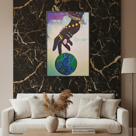 Astronomical Ethnic Wall Art - Stargazer's Dream, Cultural Celestial Scene, Vertical Frame