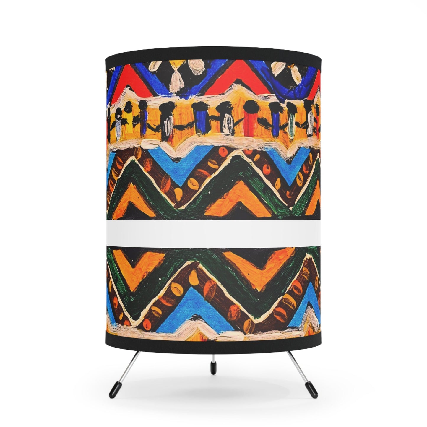 Boho Aztec Design Tripod Lamp, Handcrafted with High-Res Printed Shade