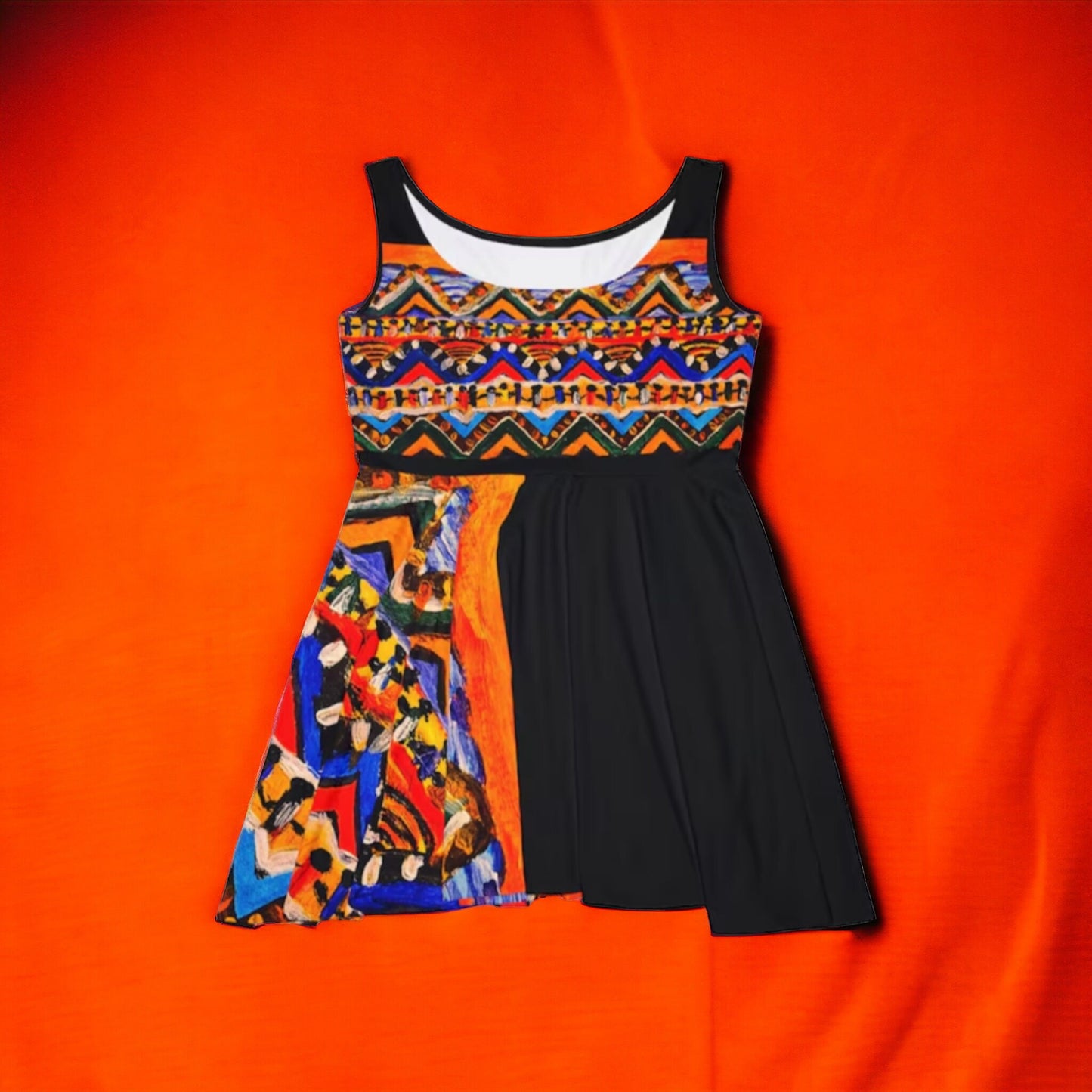 Boho Chic Handcrafted Women's Skater Dress – Tribal-Inspired Textile
