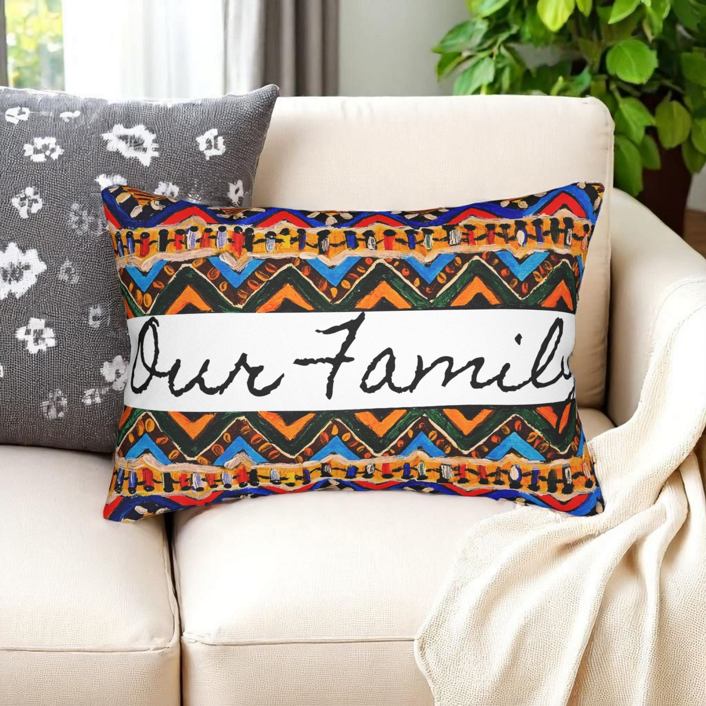 Bohemian Handcrafted Tribal Lumbar Pillow - Artisanal Textured Cushion