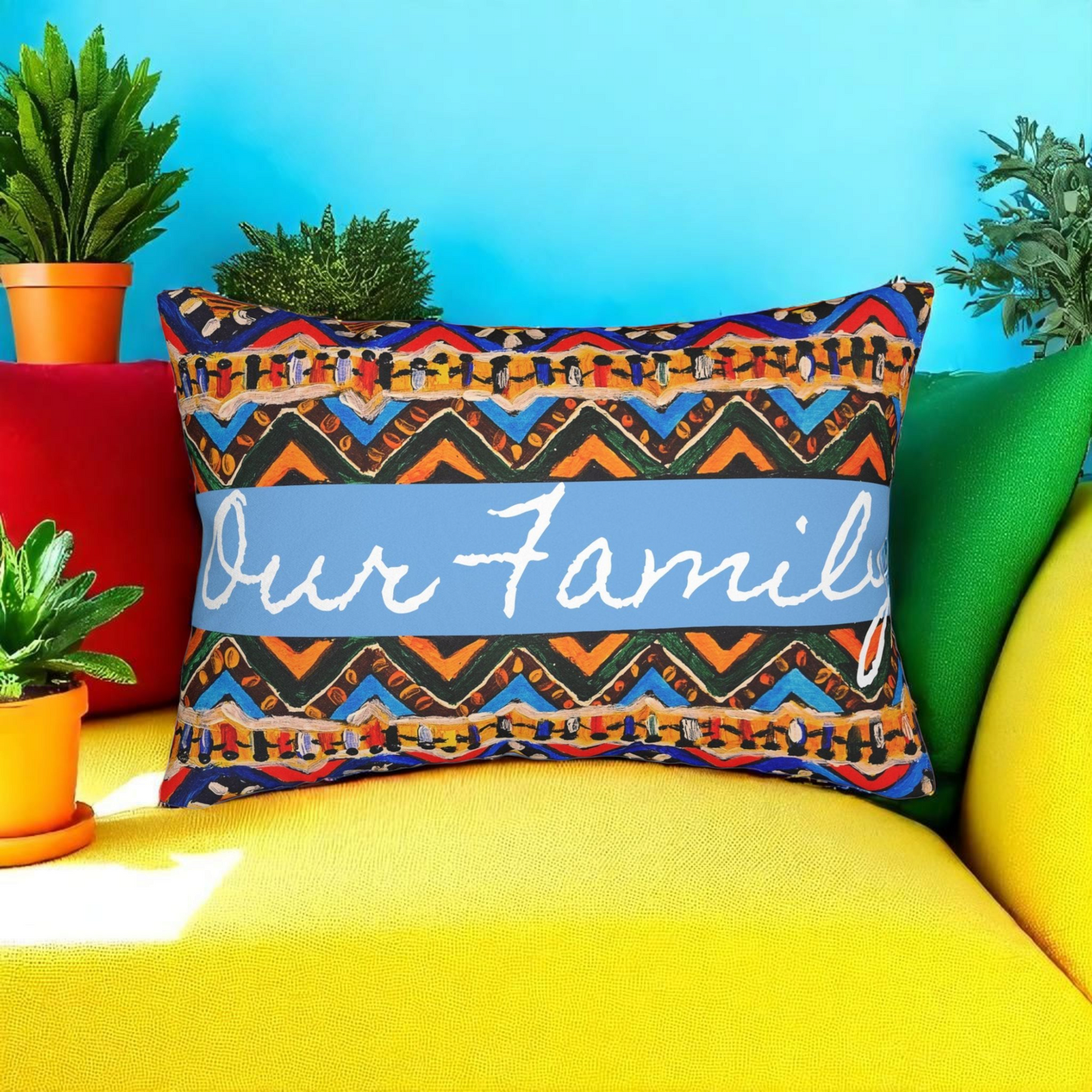 Tribal-Inspired Handcrafted Lumbar Pillow, Boho- Chic designed, Stylish Sofa Accessory