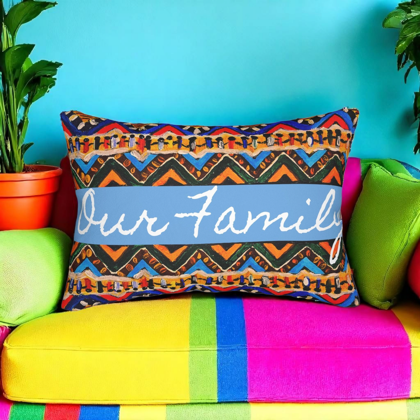 Tribal-Inspired Handcrafted Lumbar Pillow, Boho- Chic designed, Stylish Sofa Accessory