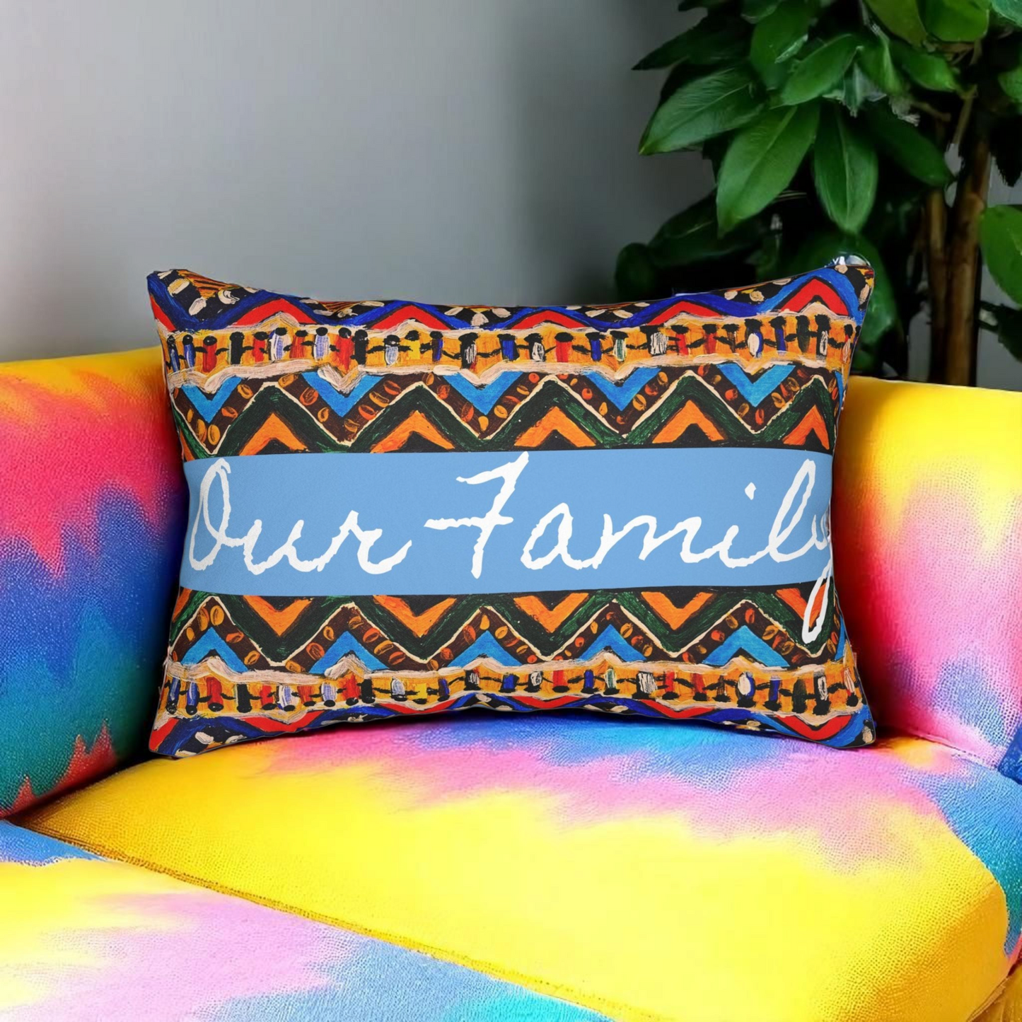 Tribal-Inspired Handcrafted Lumbar Pillow, Boho- Chic designed, Stylish Sofa Accessory