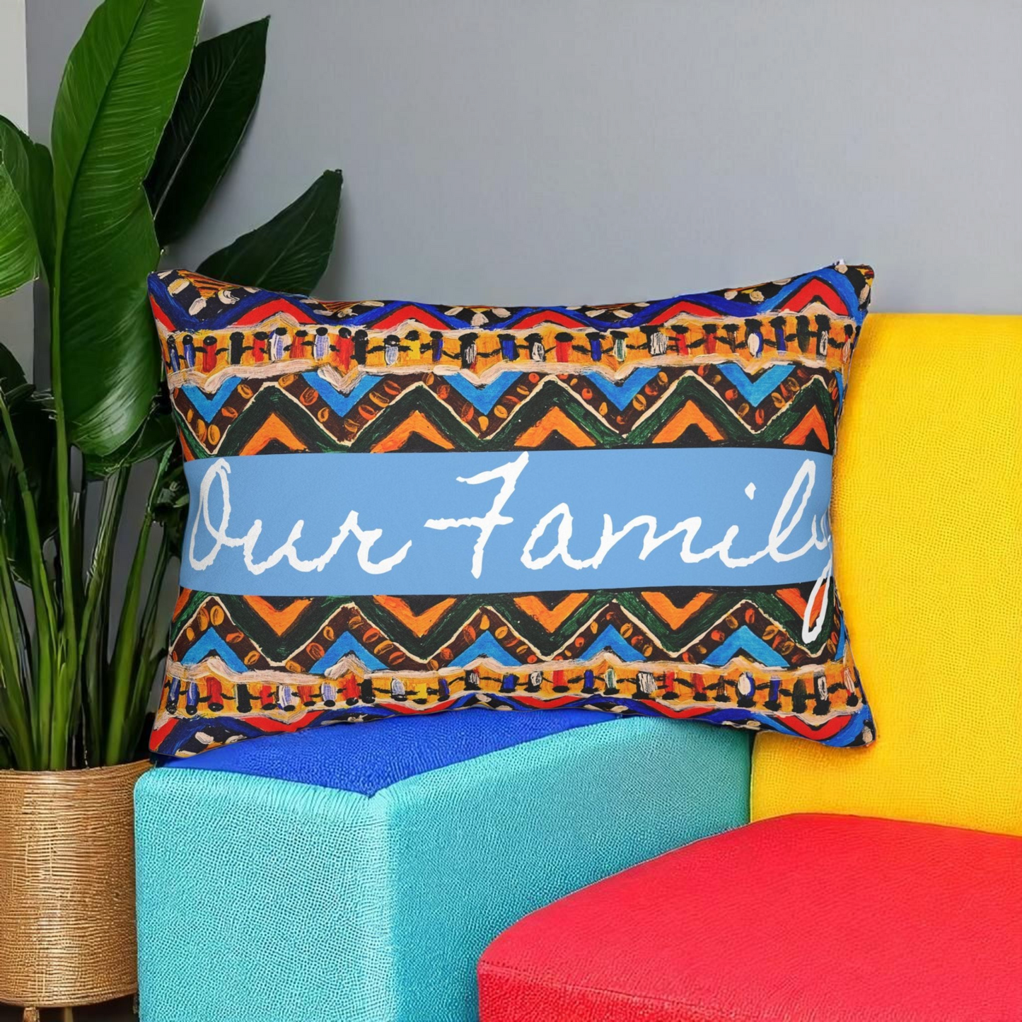Tribal-Inspired Handcrafted Lumbar Pillow, Boho- Chic designed, Stylish Sofa Accessory