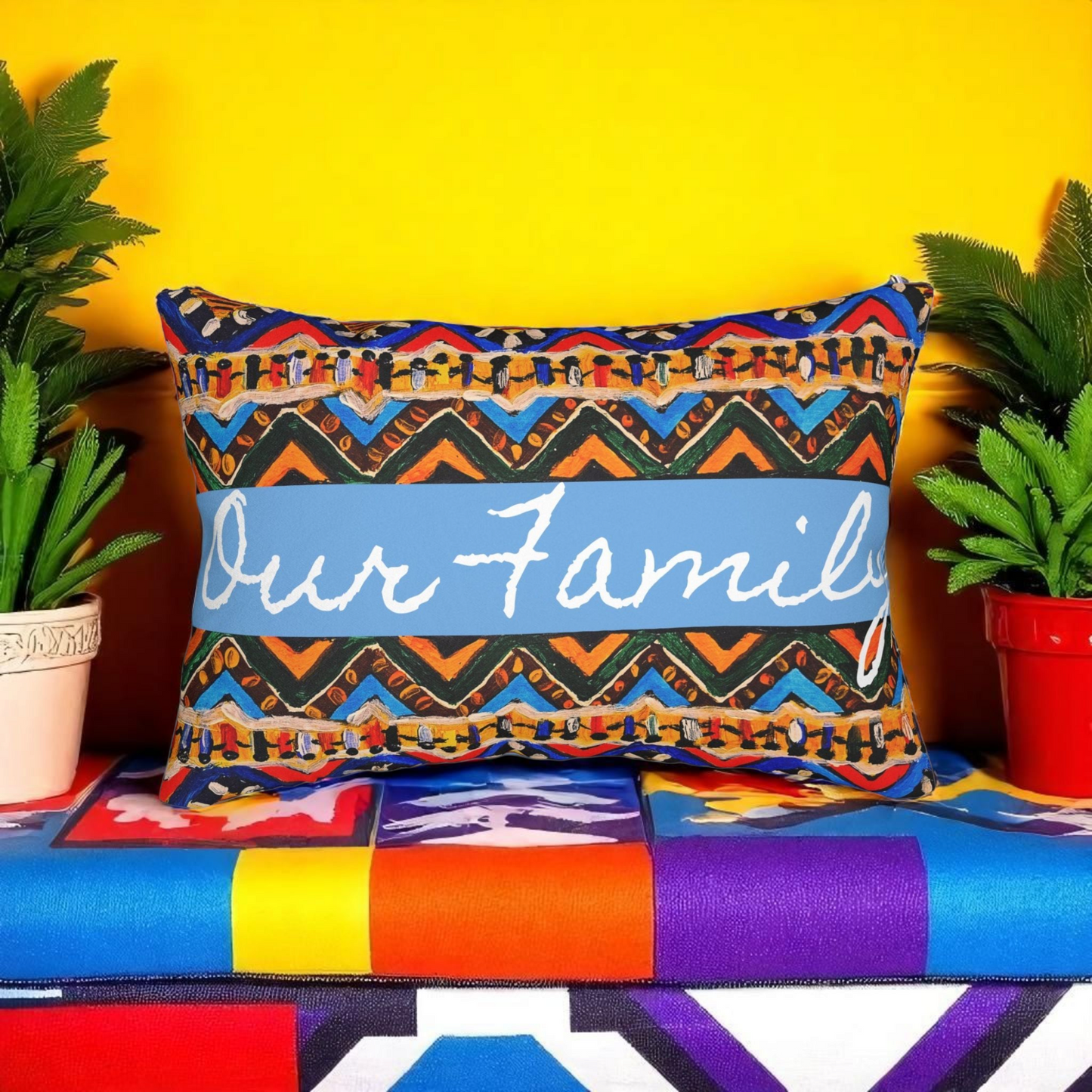 Tribal-Inspired Handcrafted Lumbar Pillow, Boho- Chic designed, Stylish Sofa Accessory
