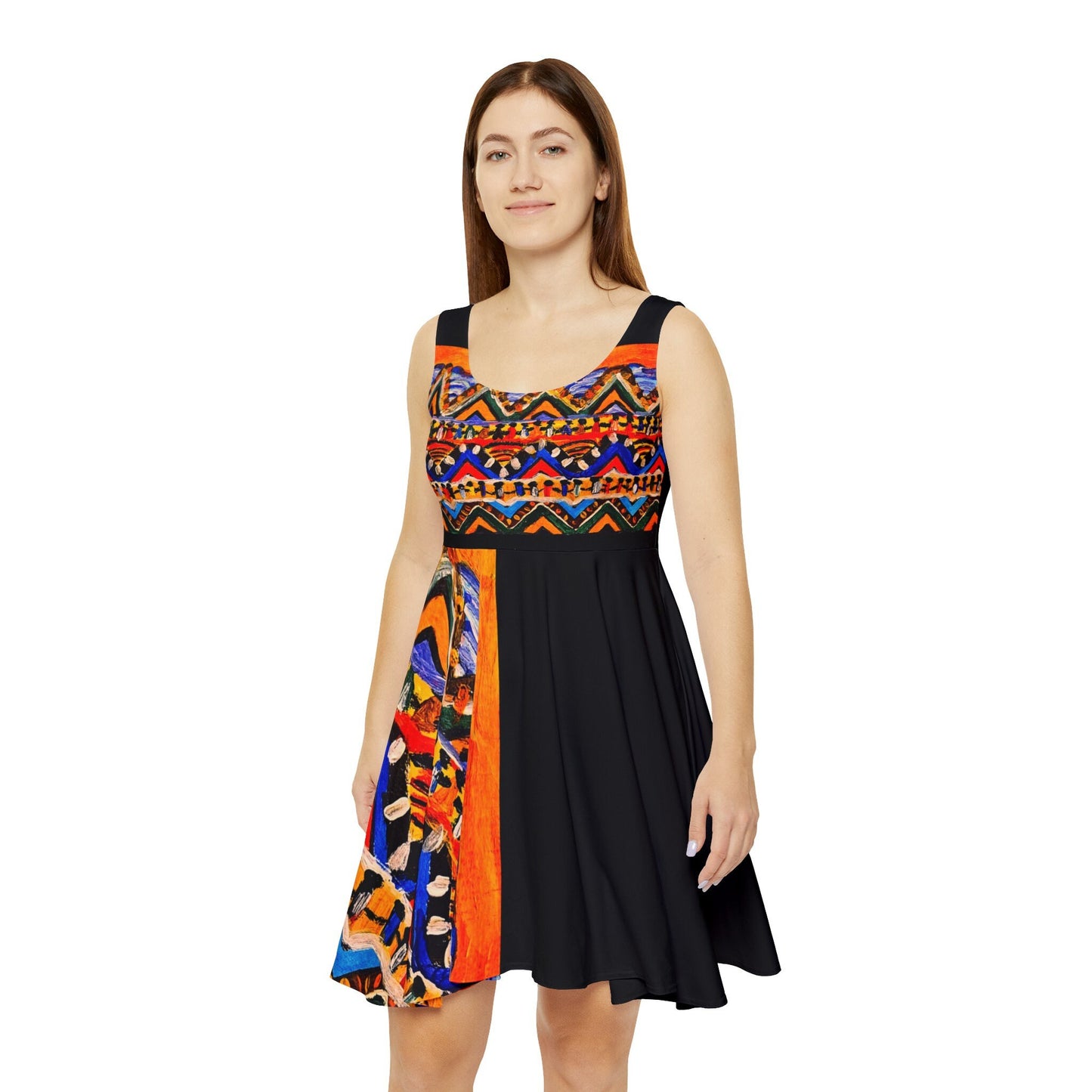 Boho Chic Handcrafted Women's Skater Dress – Tribal-Inspired Textile