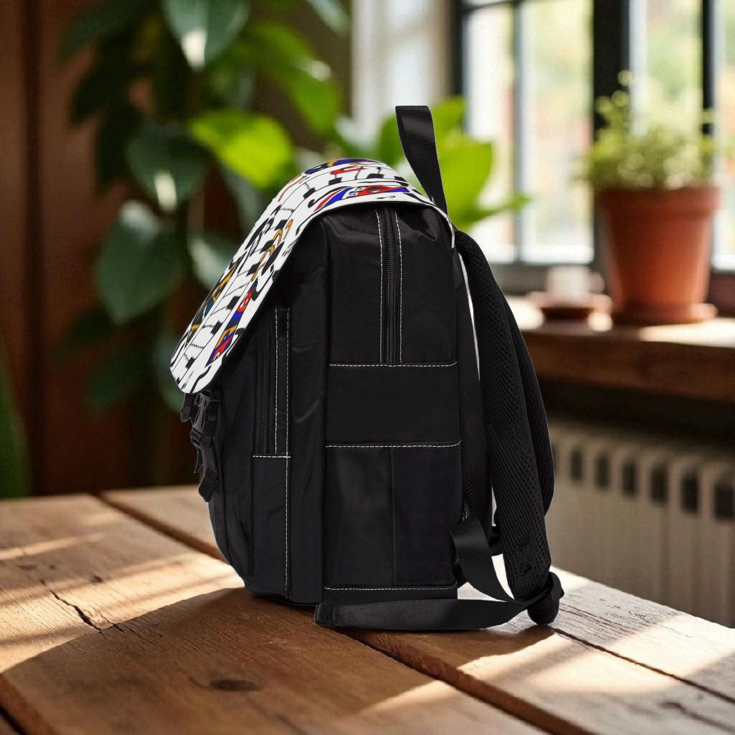 Artistic Music Design Backpack - Handcrafted, Spacious Oxford Canvas Bag