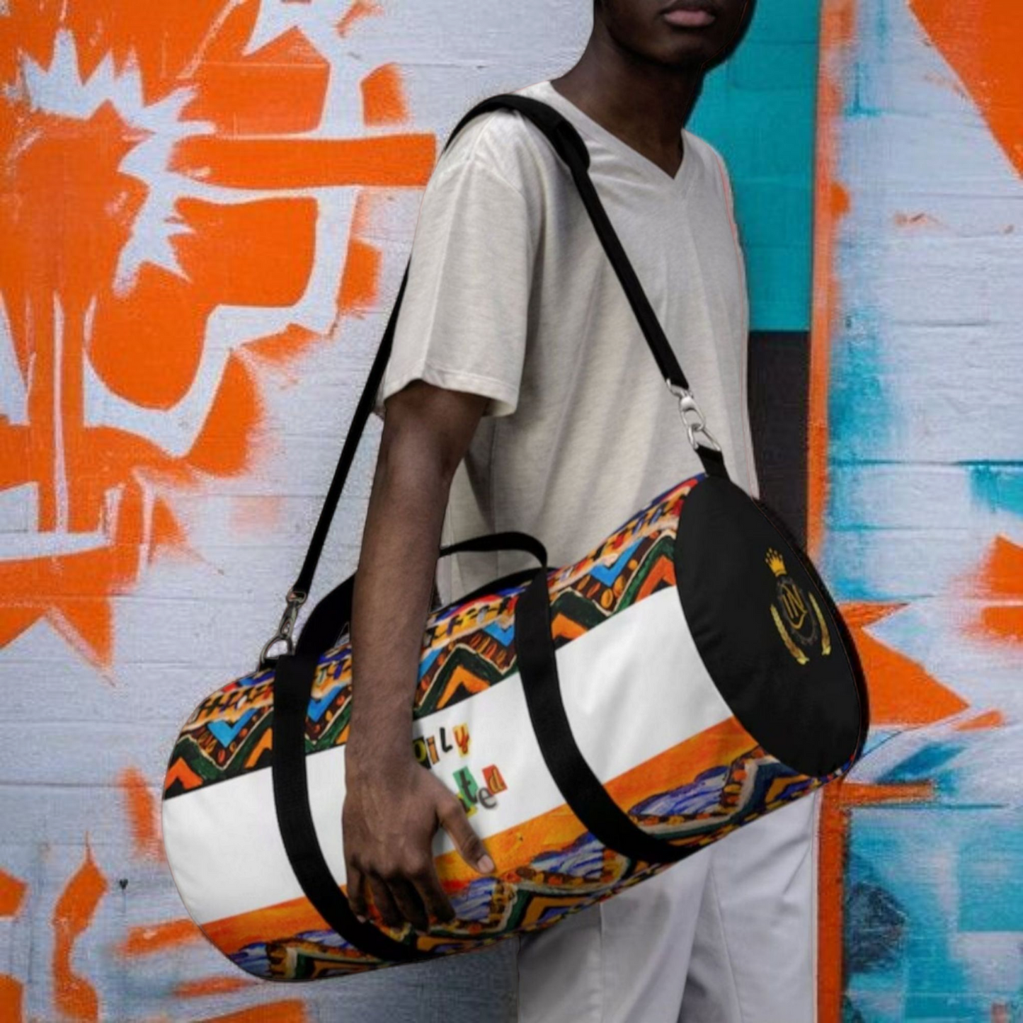 Artisan Tribal Textile Duffel Bag - Sturdy Oxford Canvas, Adjustable Strap