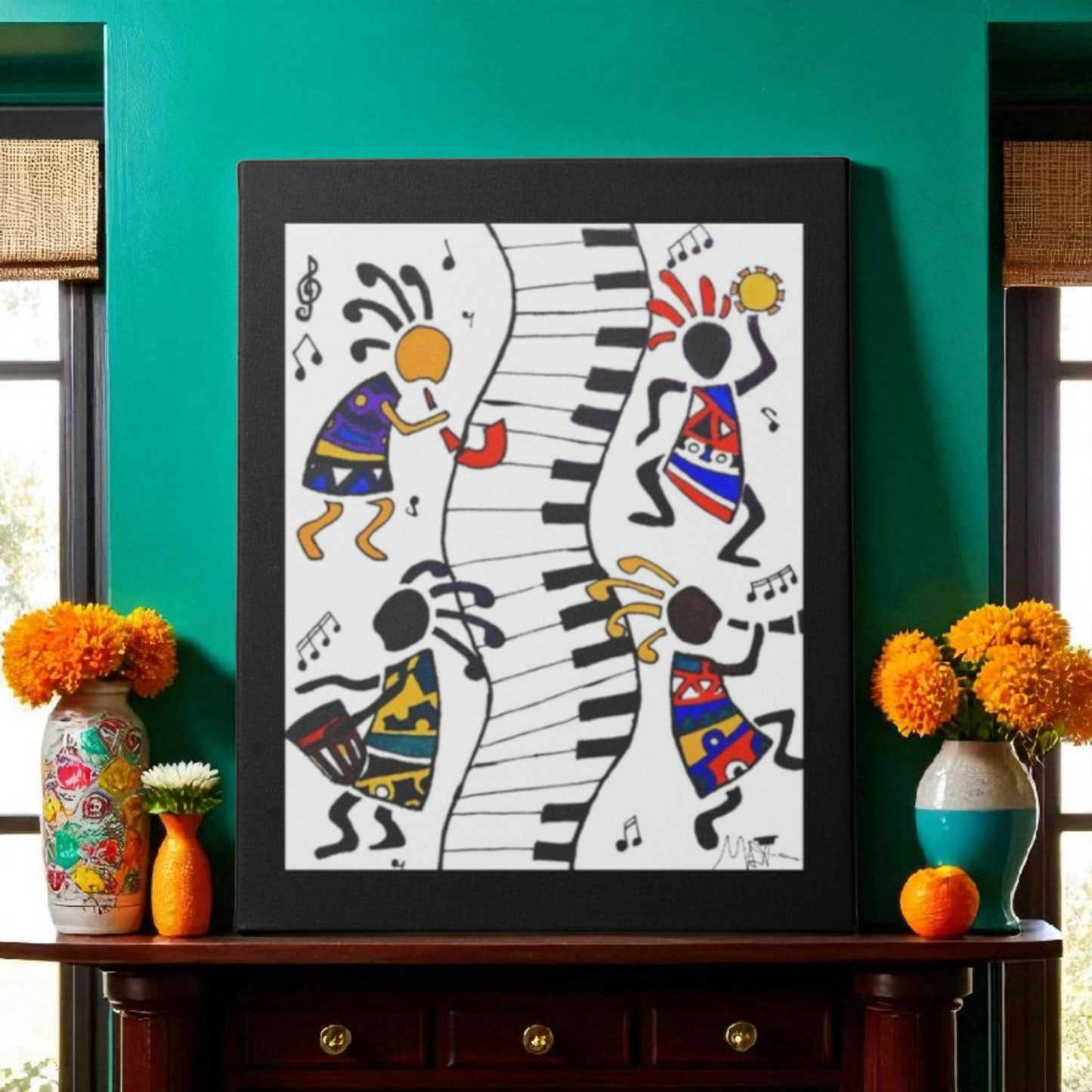 Tribal Music Wall Art, Original Hand Drawn Piece, Cultural Home Decor