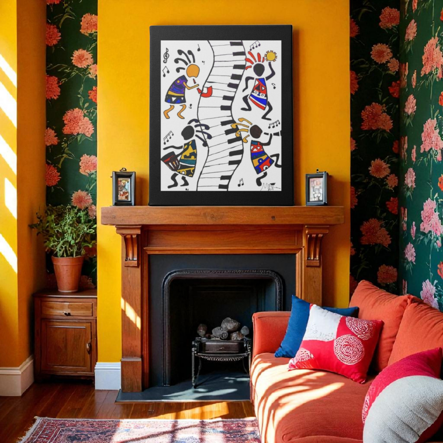 Tribal Music Wall Art, Original Hand Drawn Piece, Cultural Home Decor