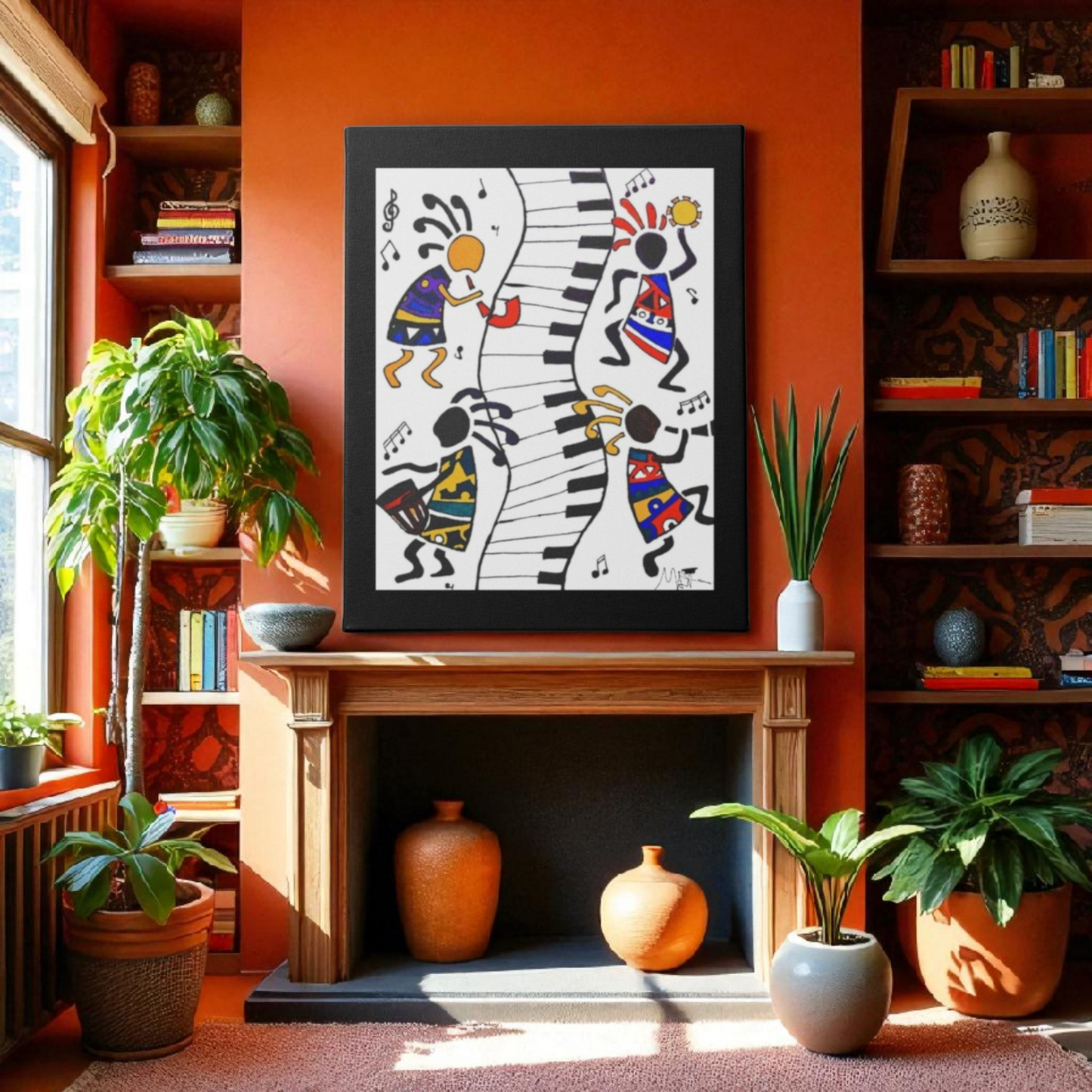 Tribal Music Wall Art, Original Hand Drawn Piece, Cultural Home Decor
