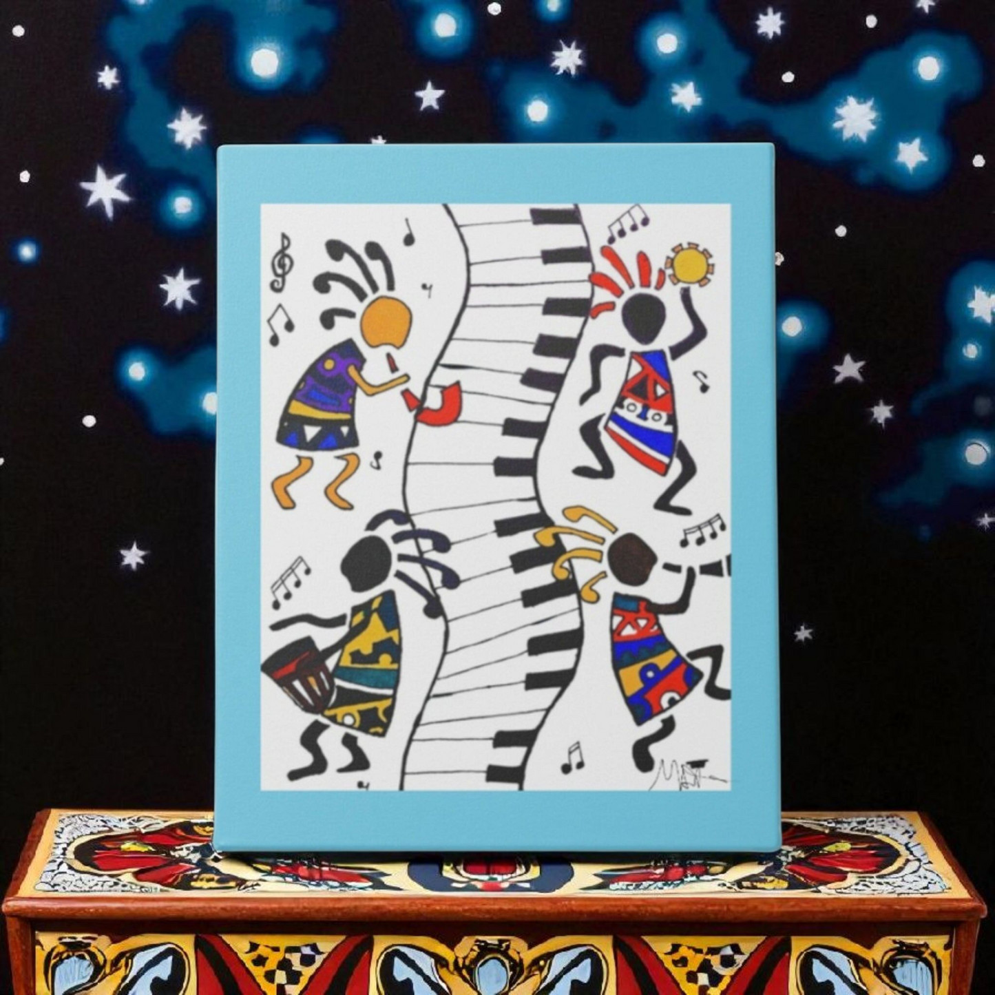 Tribal Music Wall Art, Original Hand Drawn Piece, Cultural Home Decor