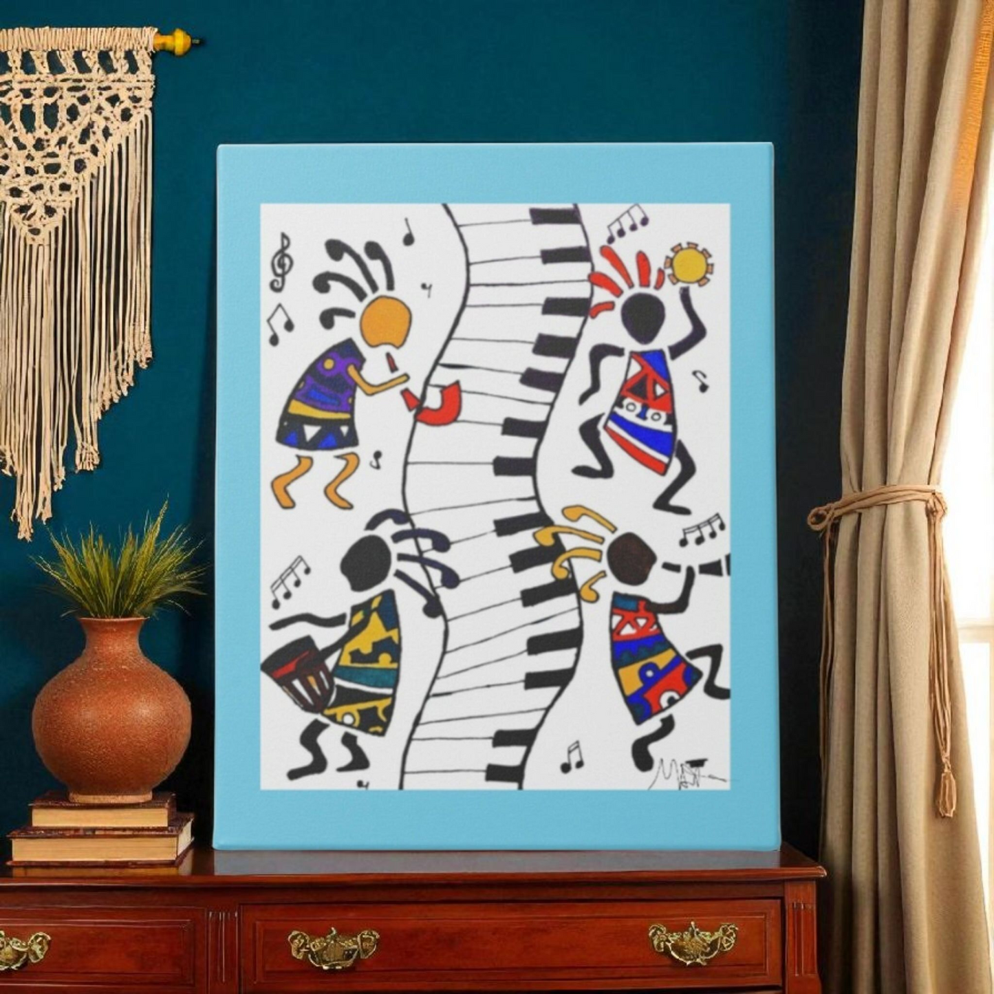 Tribal Music Wall Art, Original Hand Drawn Piece, Cultural Home Decor