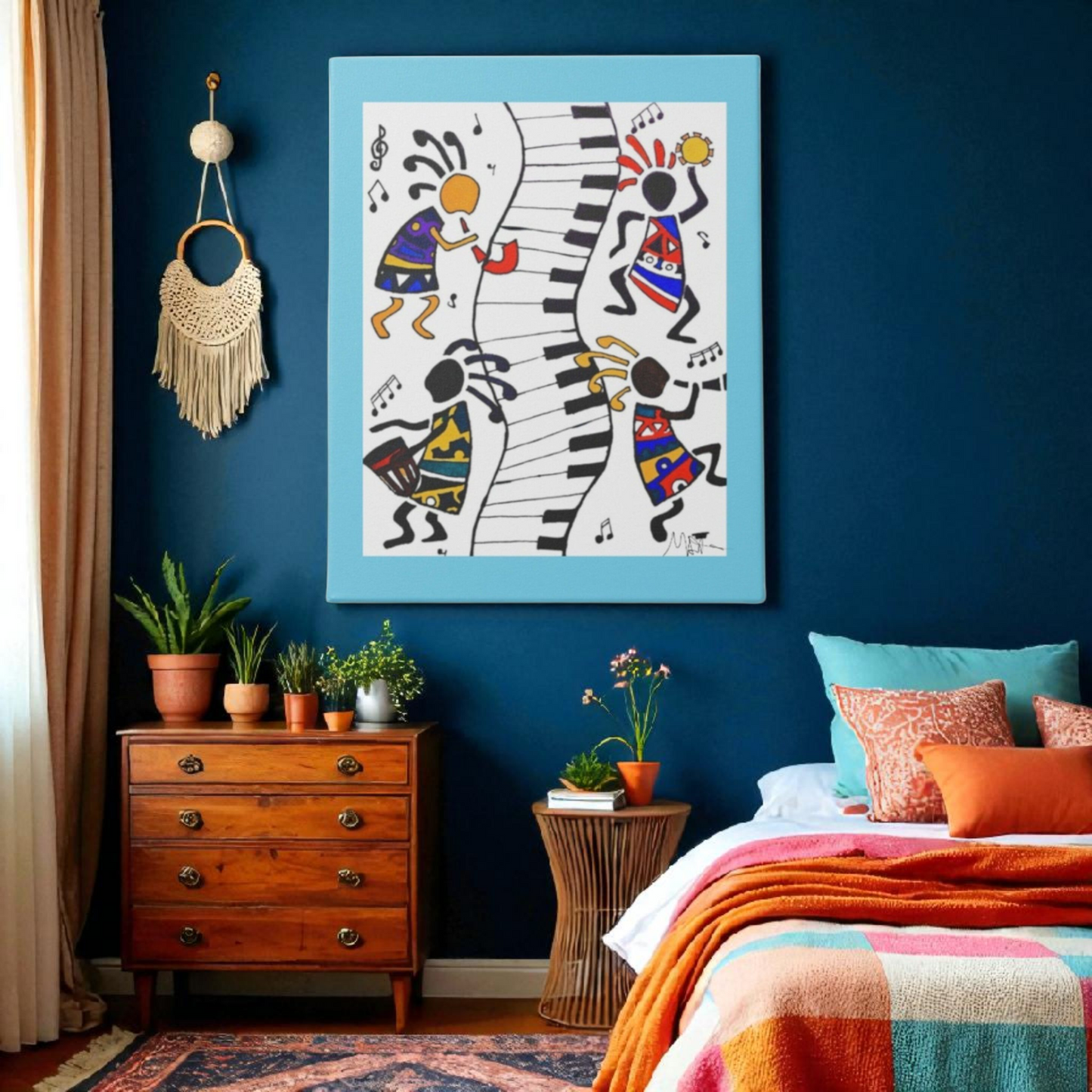 Tribal Music Wall Art, Original Hand Drawn Piece, Cultural Home Decor