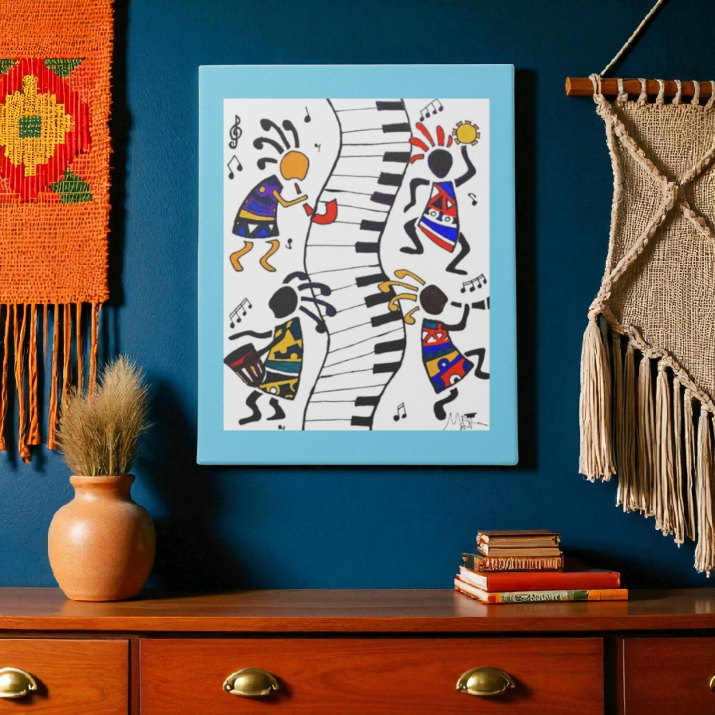 Tribal Music Wall Art, Original Hand Drawn Piece, Cultural Home Decor