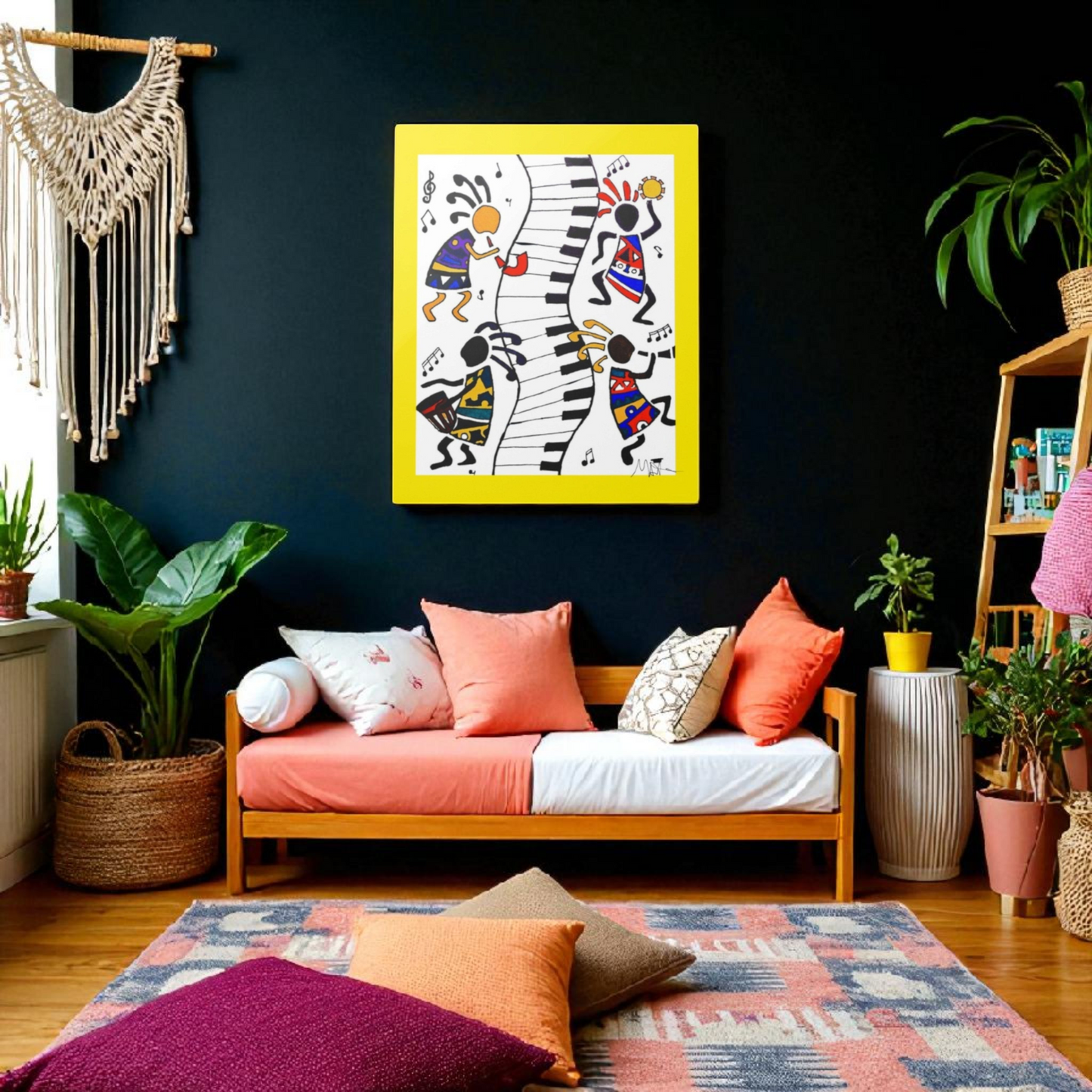 Tribal Music Wall Art, Original Hand Drawn Piece, Cultural Home Decor