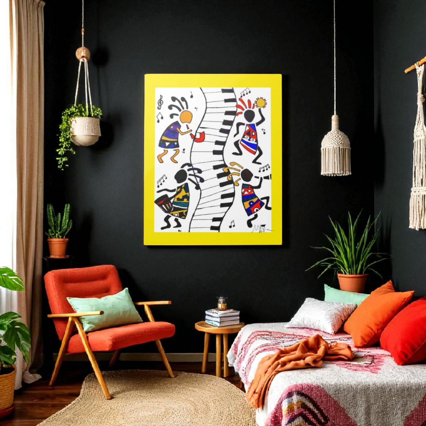 Tribal Music Wall Art, Original Hand Drawn Piece, Cultural Home Decor