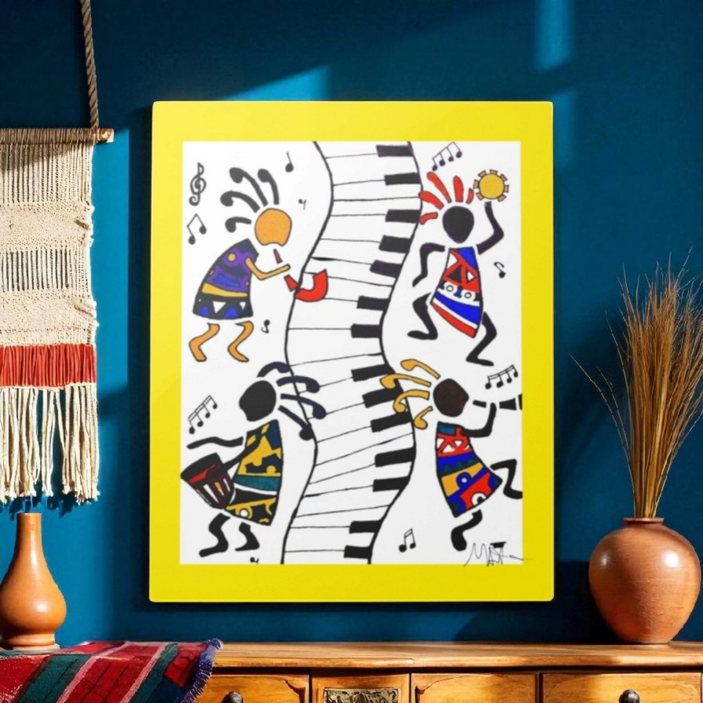Tribal Music Wall Art, Original Hand Drawn Piece, Cultural Home Decor