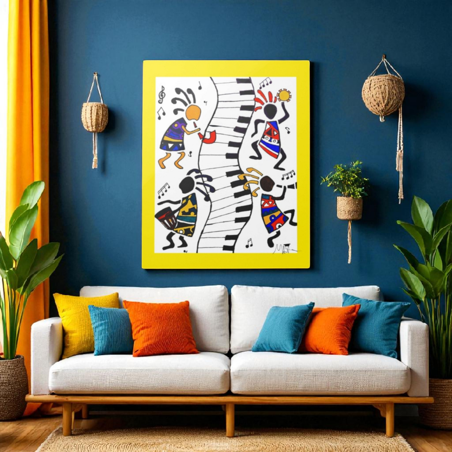 Tribal Music Wall Art, Original Hand Drawn Piece, Cultural Home Decor