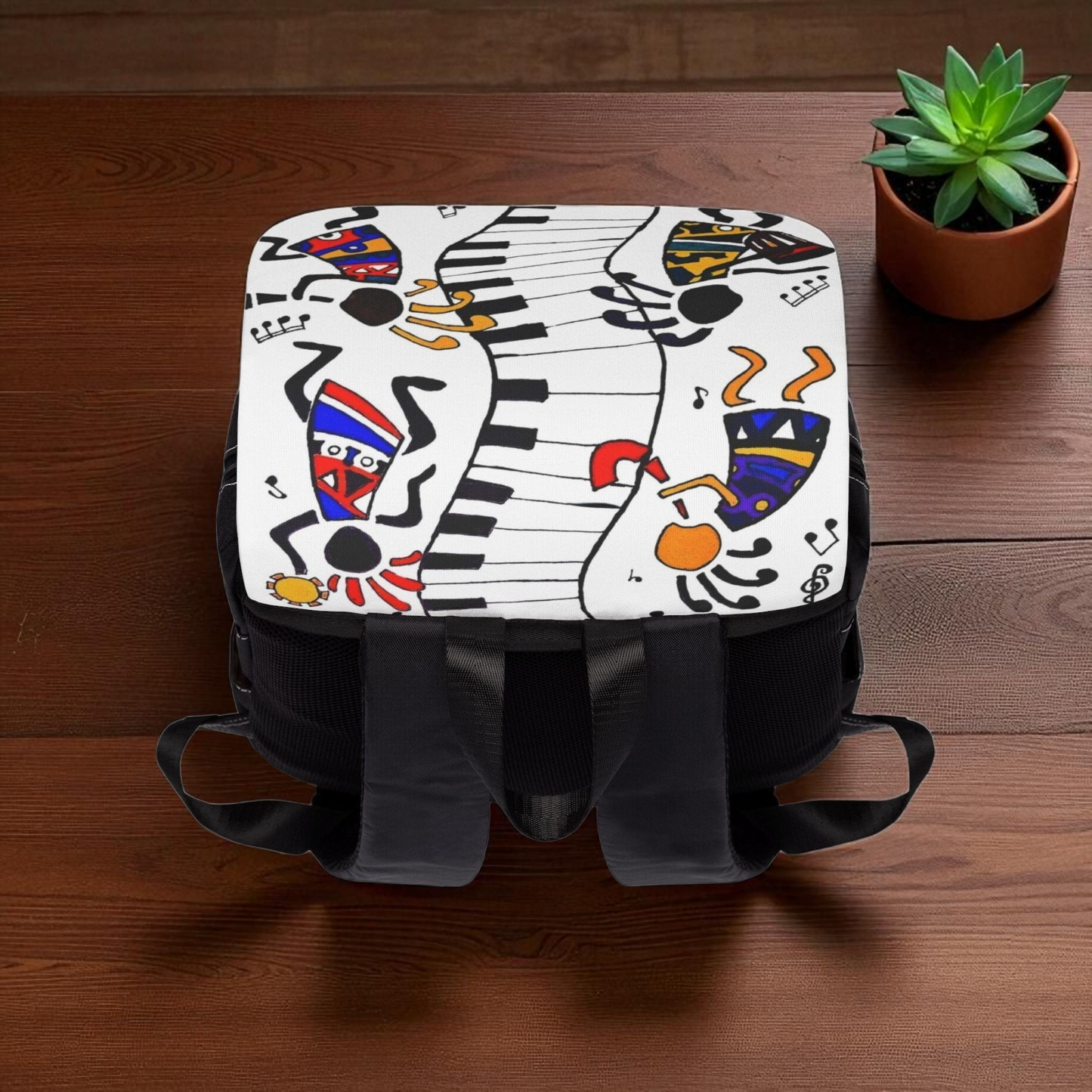 Artistic Music Design Backpack - Handcrafted, Spacious Oxford Canvas Bag
