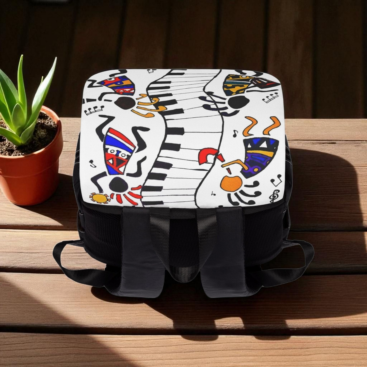 Artistic Music Design Backpack - Handcrafted, Spacious Oxford Canvas Bag