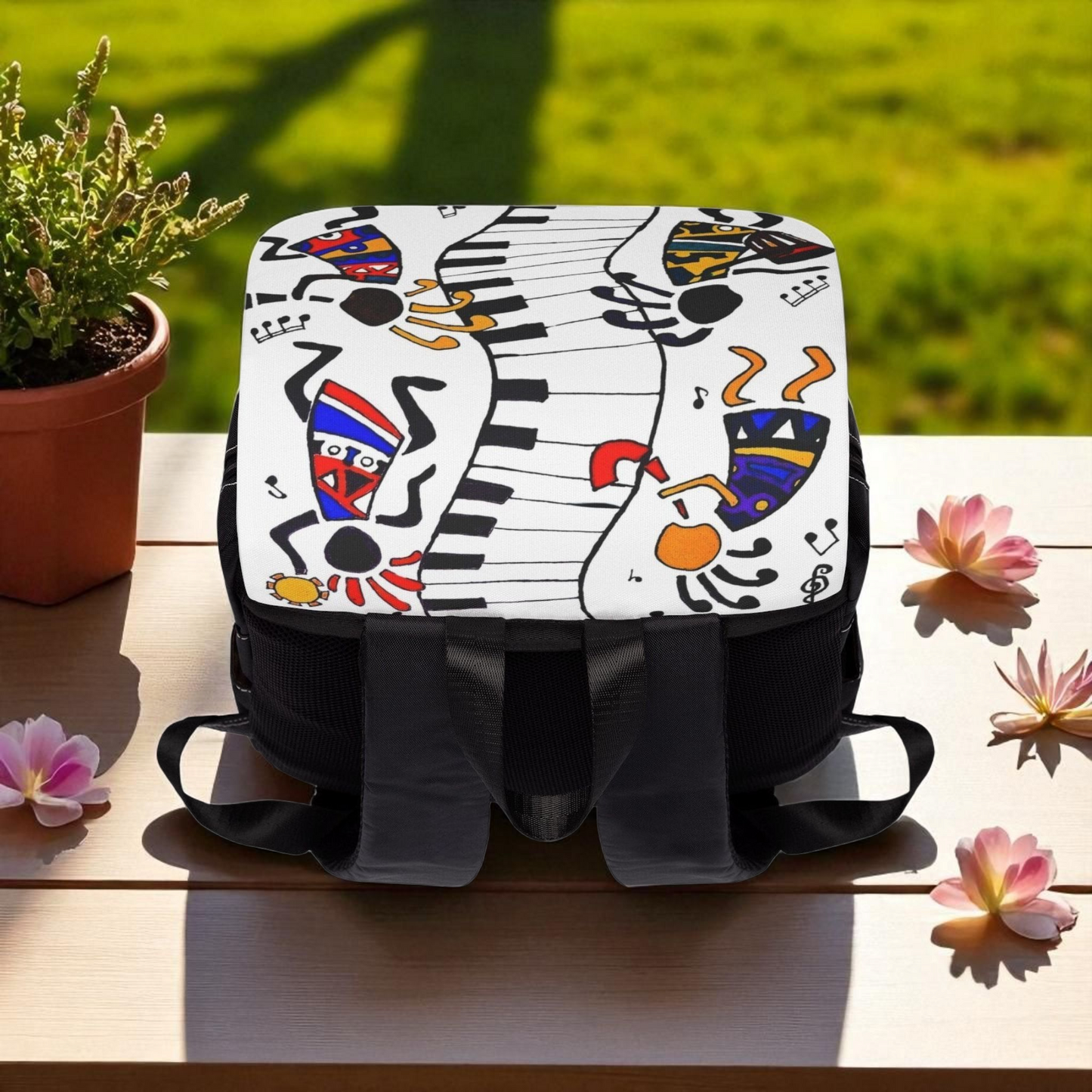 Artistic Music Design Backpack - Handcrafted, Spacious Oxford Canvas Bag