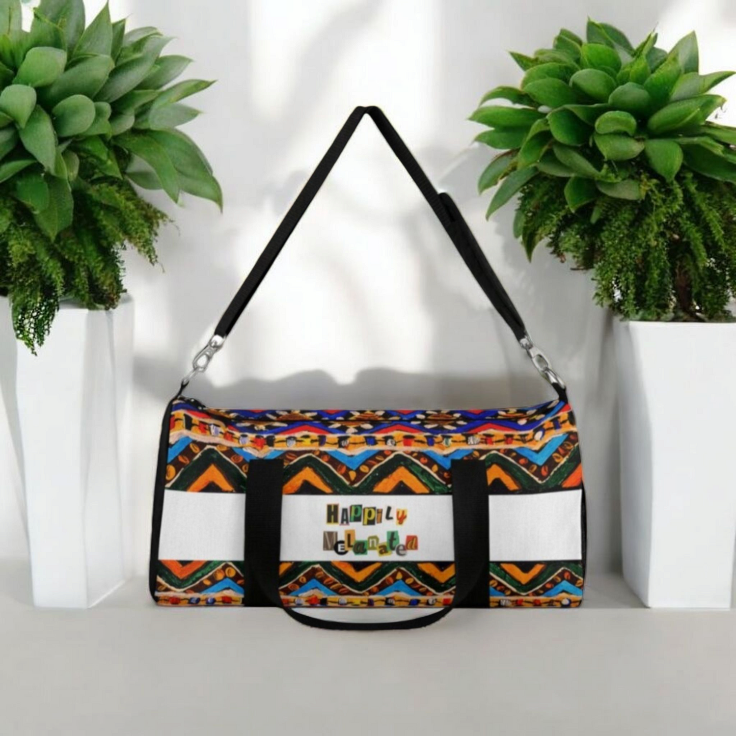 Artisan Tribal Textile Duffel Bag - Sturdy Oxford Canvas, Adjustable Strap