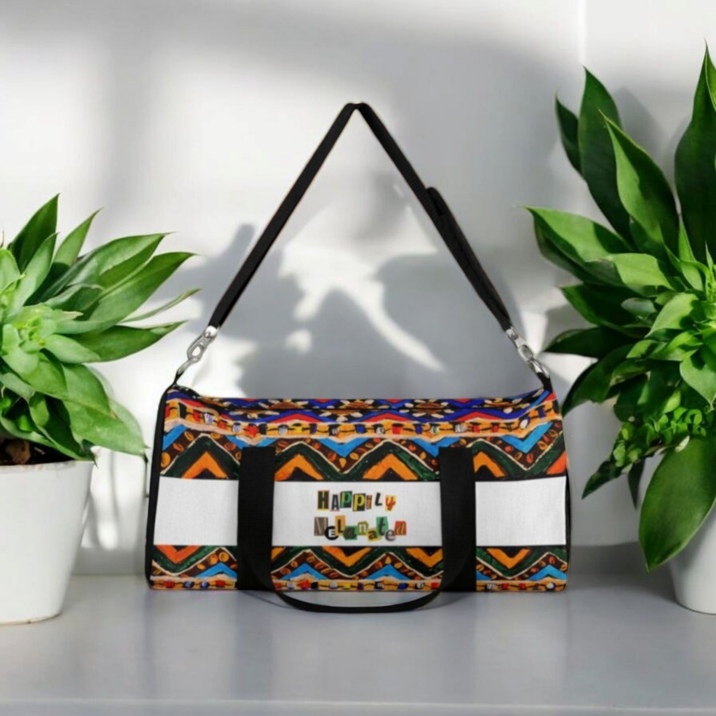 Artisan Tribal Textile Duffel Bag - Sturdy Oxford Canvas, Adjustable Strap