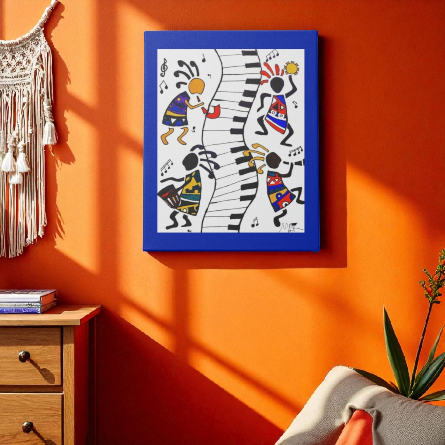 Tribal Music Wall Art, Original Hand Drawn Piece, Cultural Home Decor