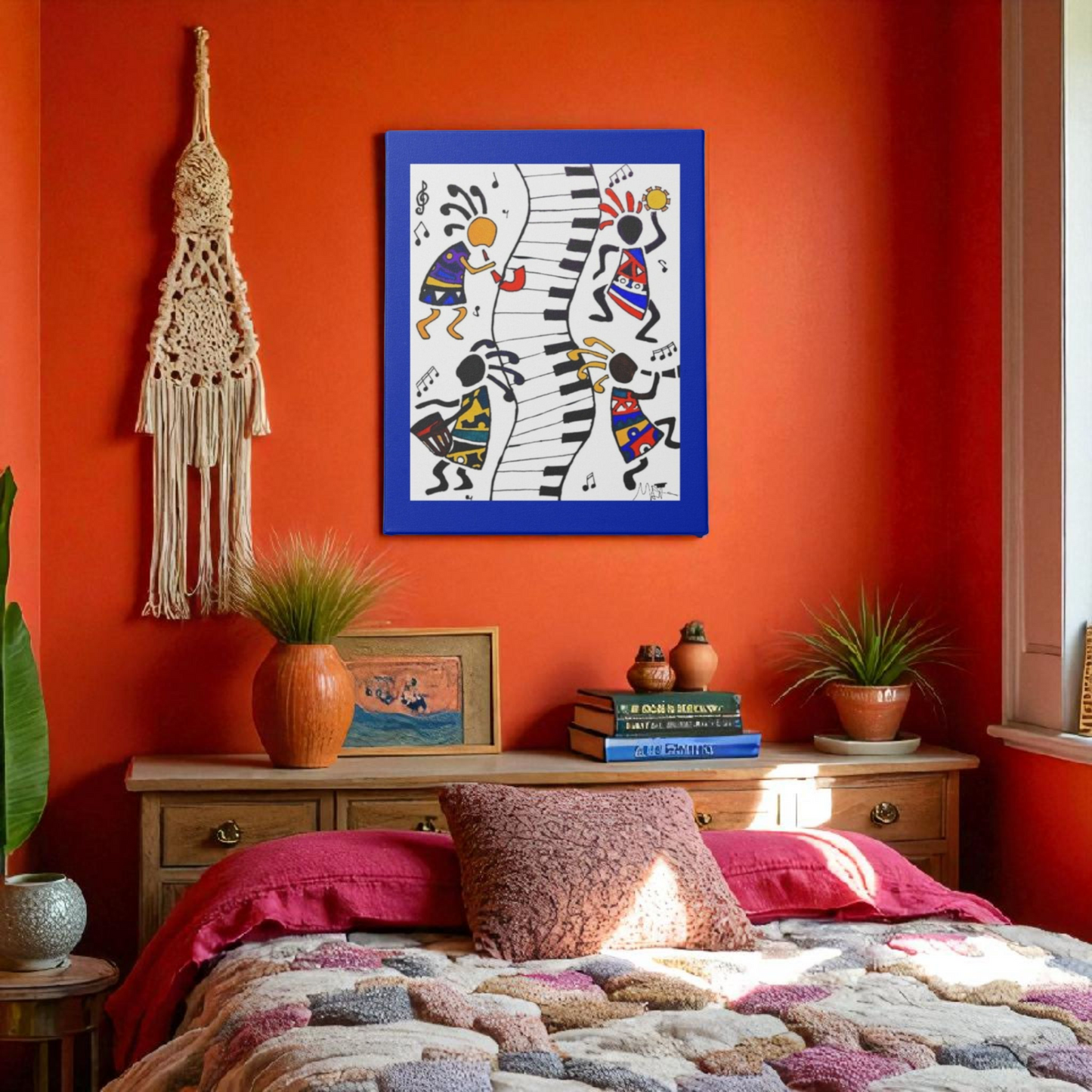 Tribal Music Wall Art, Original Hand Drawn Piece, Cultural Home Decor