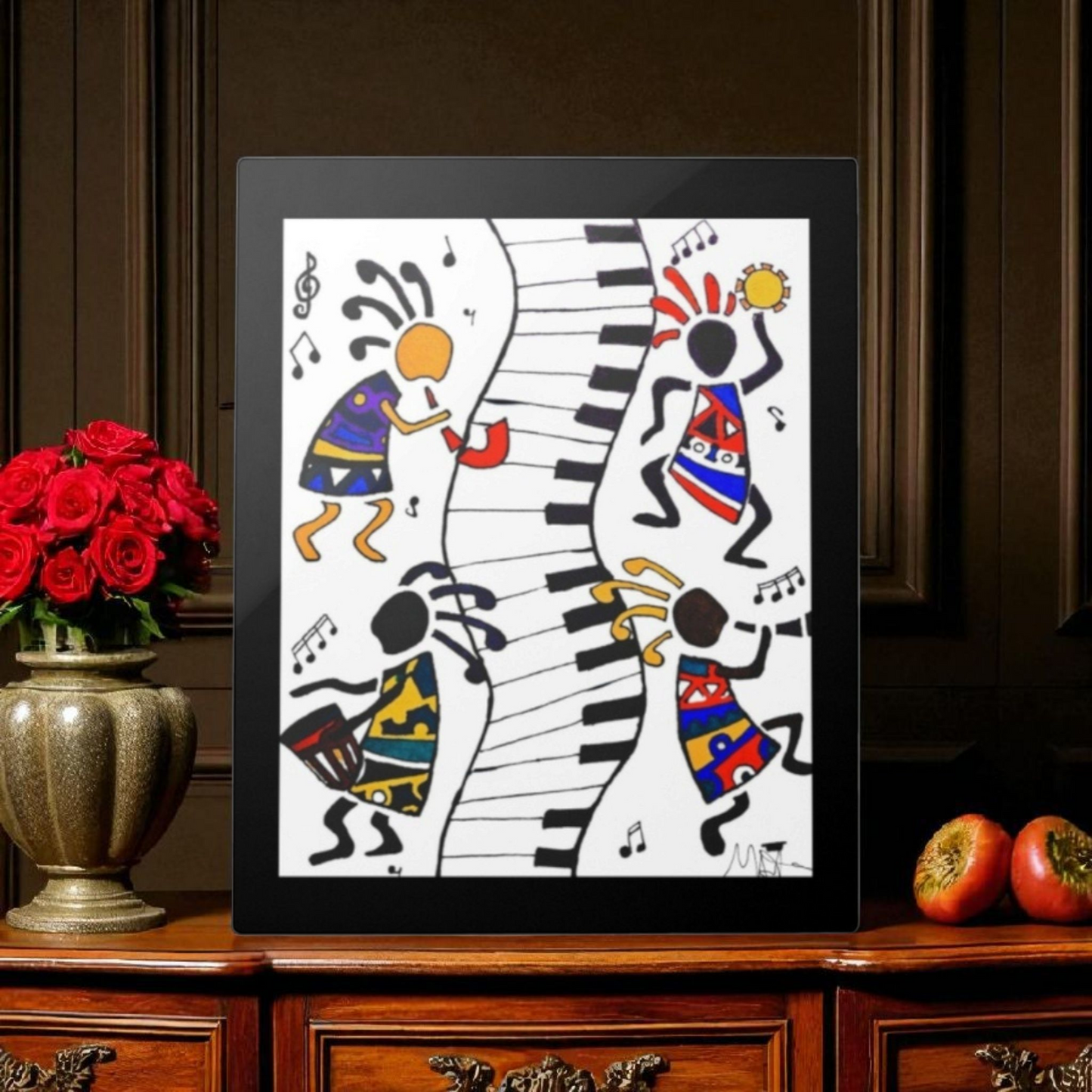 Tribal Music Wall Art, Original Hand Drawn Piece, Cultural Home Decor