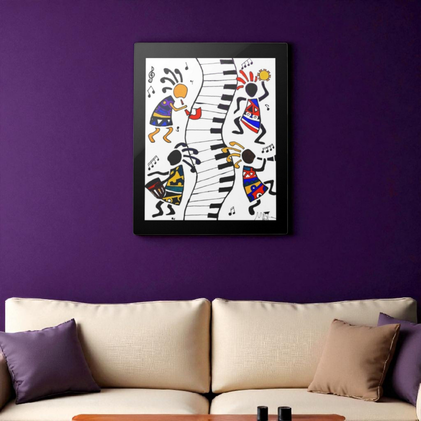 Tribal Music Wall Art, Original Hand Drawn Piece, Cultural Home Decor
