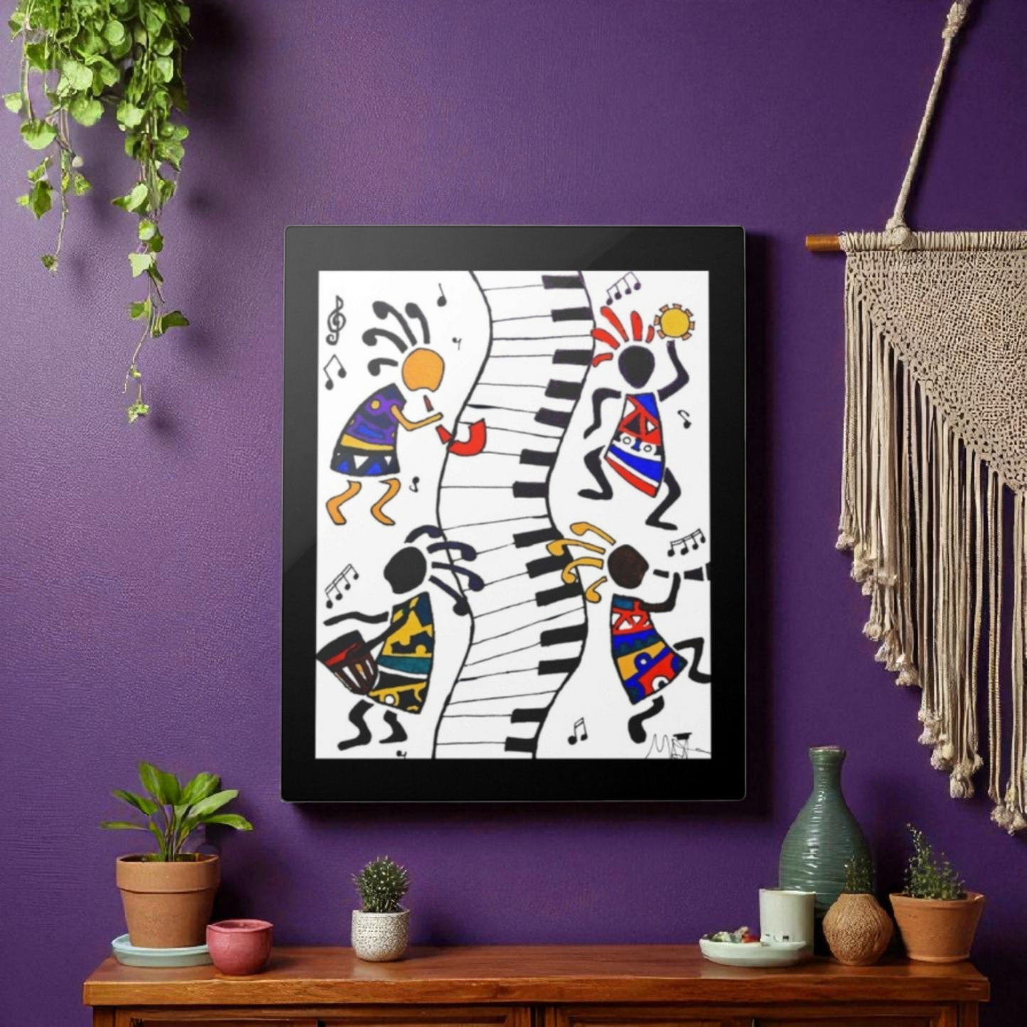 Tribal Music Wall Art, Original Hand Drawn Piece, Cultural Home Decor