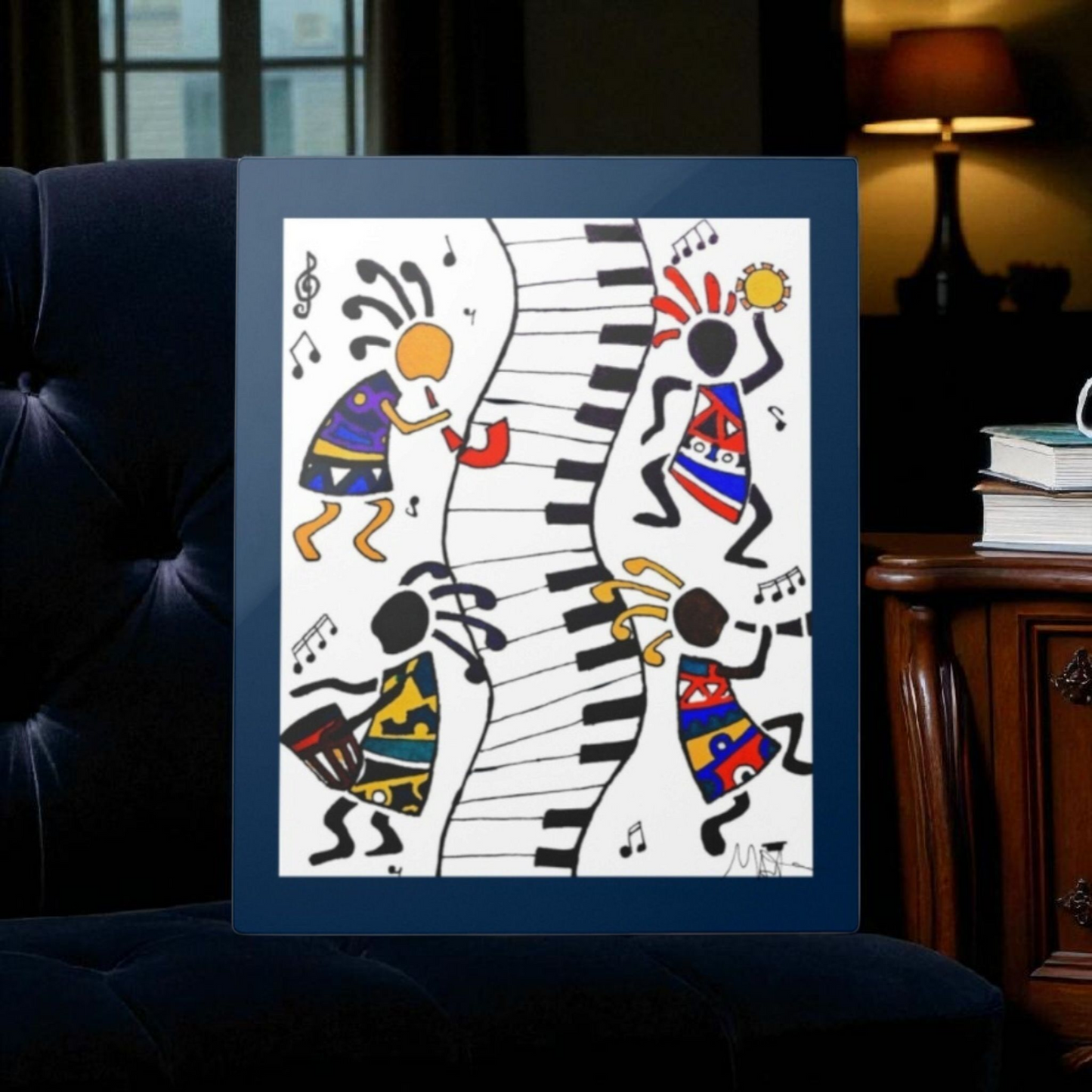 Tribal Music Wall Art, Original Hand Drawn Piece, Cultural Home Decor