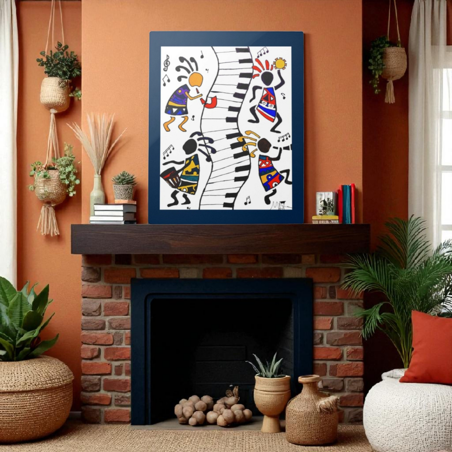 Tribal Music Wall Art, Original Hand Drawn Piece, Cultural Home Decor