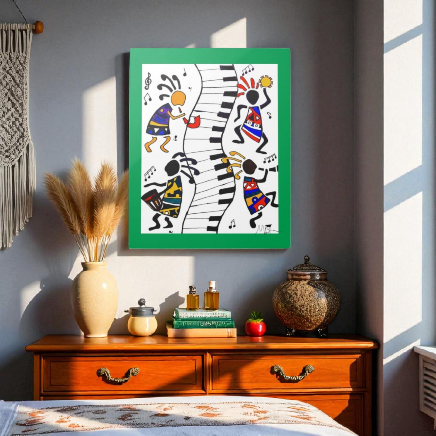 Tribal Music Wall Art, Original Hand Drawn Piece, Cultural Home Decor