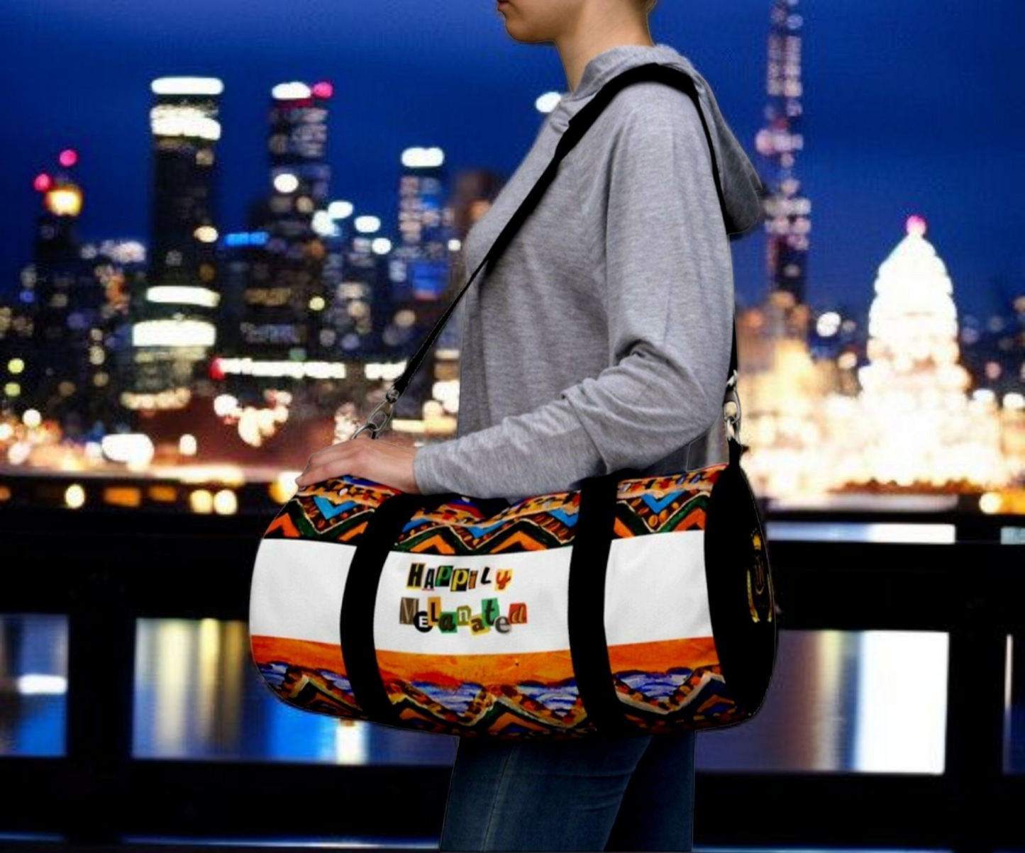 Artisan Tribal Textile Duffel Bag - Sturdy Oxford Canvas, Adjustable Strap