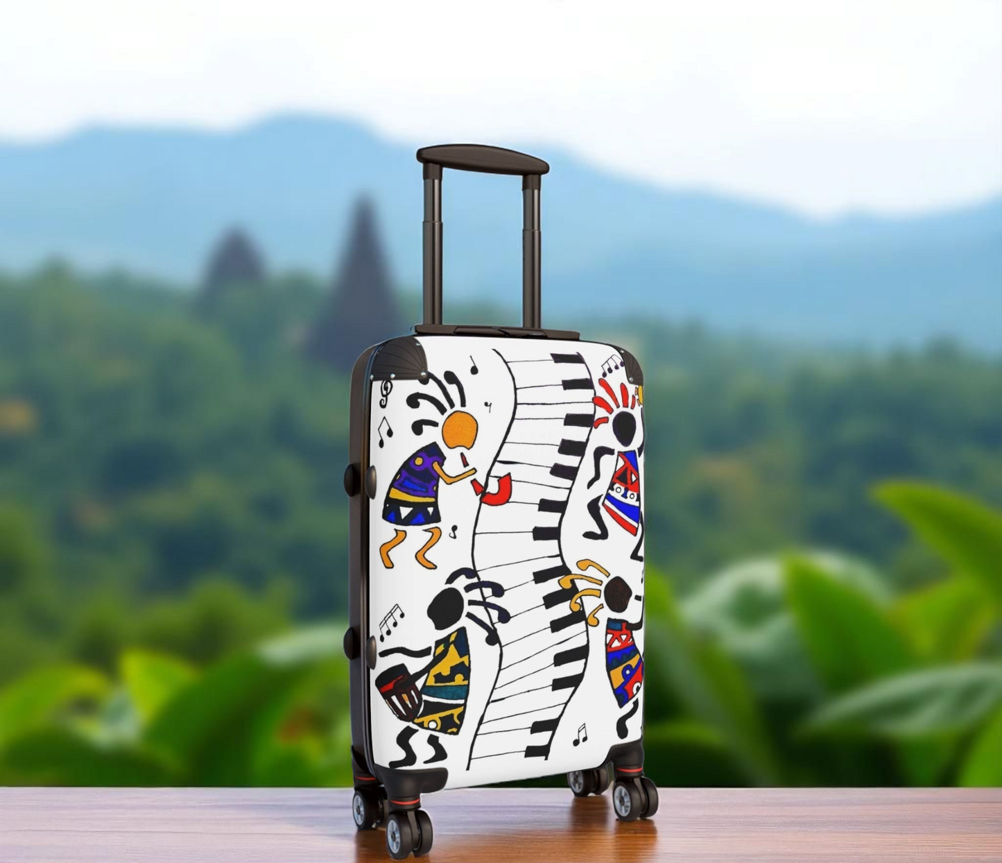 Eclectic Music Art Suitcase - Handcrafted, 360 Degree, Swivel Wheels