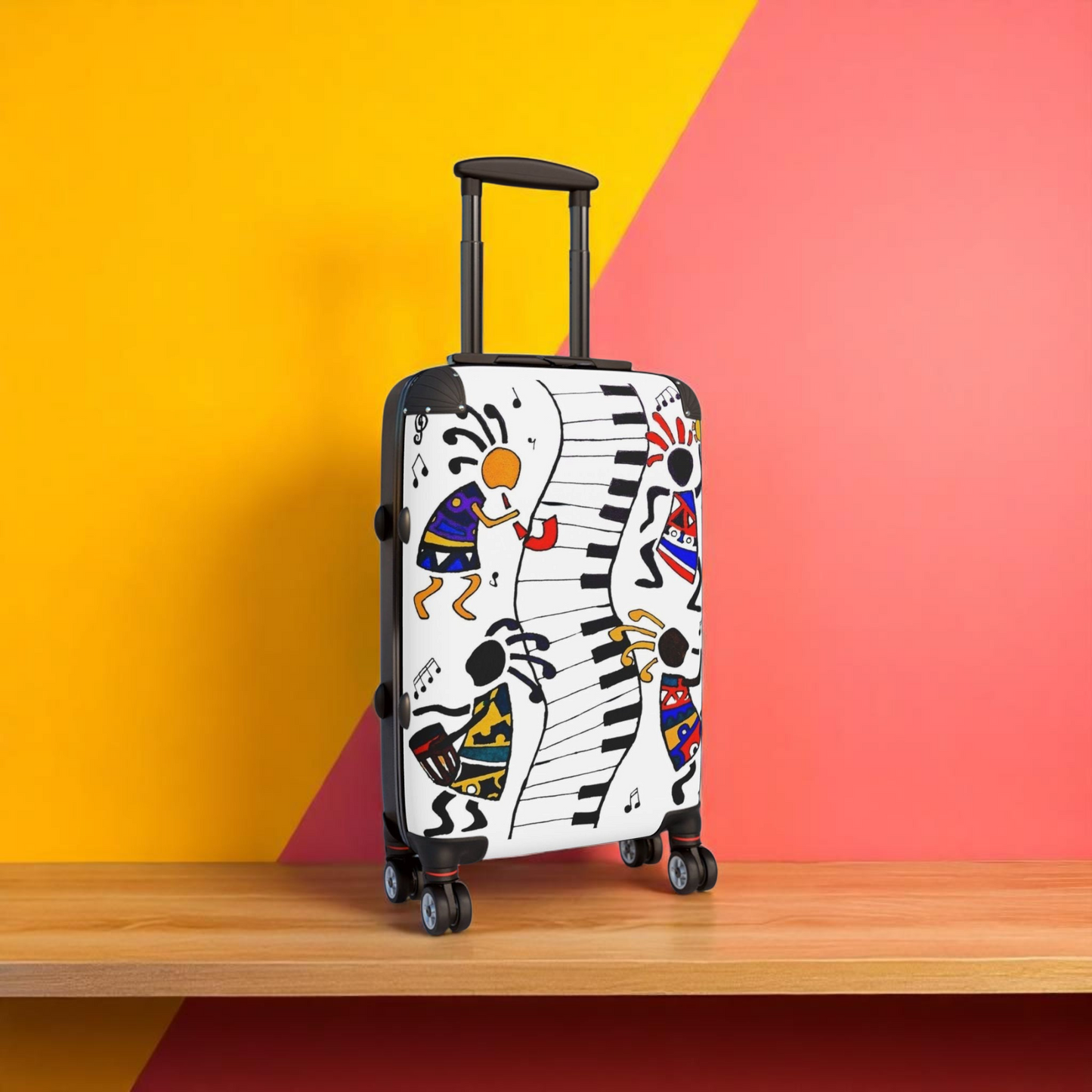 Eclectic Music Art Suitcase - Handcrafted, 360 Degree, Swivel Wheels