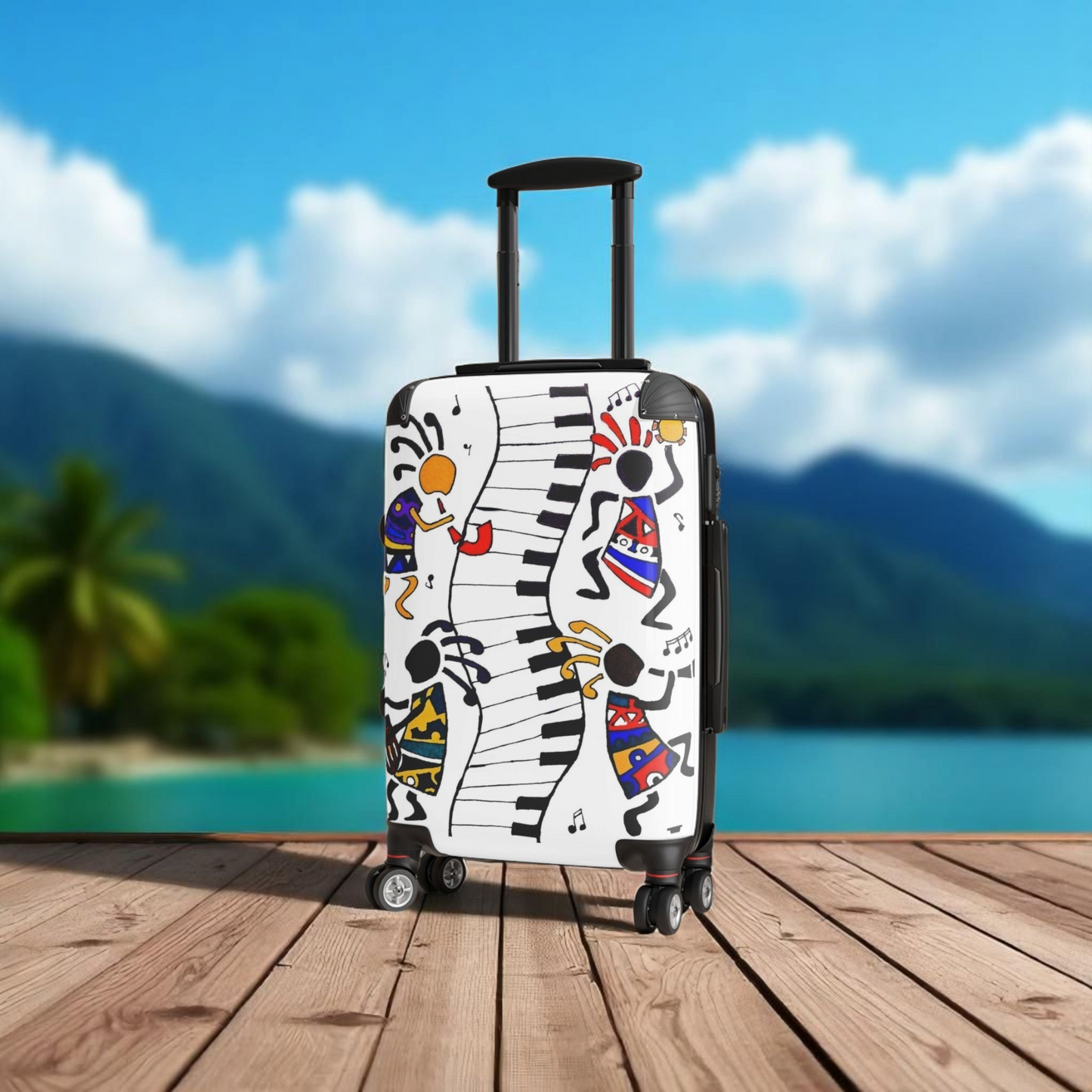 Eclectic Music Art Suitcase - Handcrafted, 360 Degree, Swivel Wheels