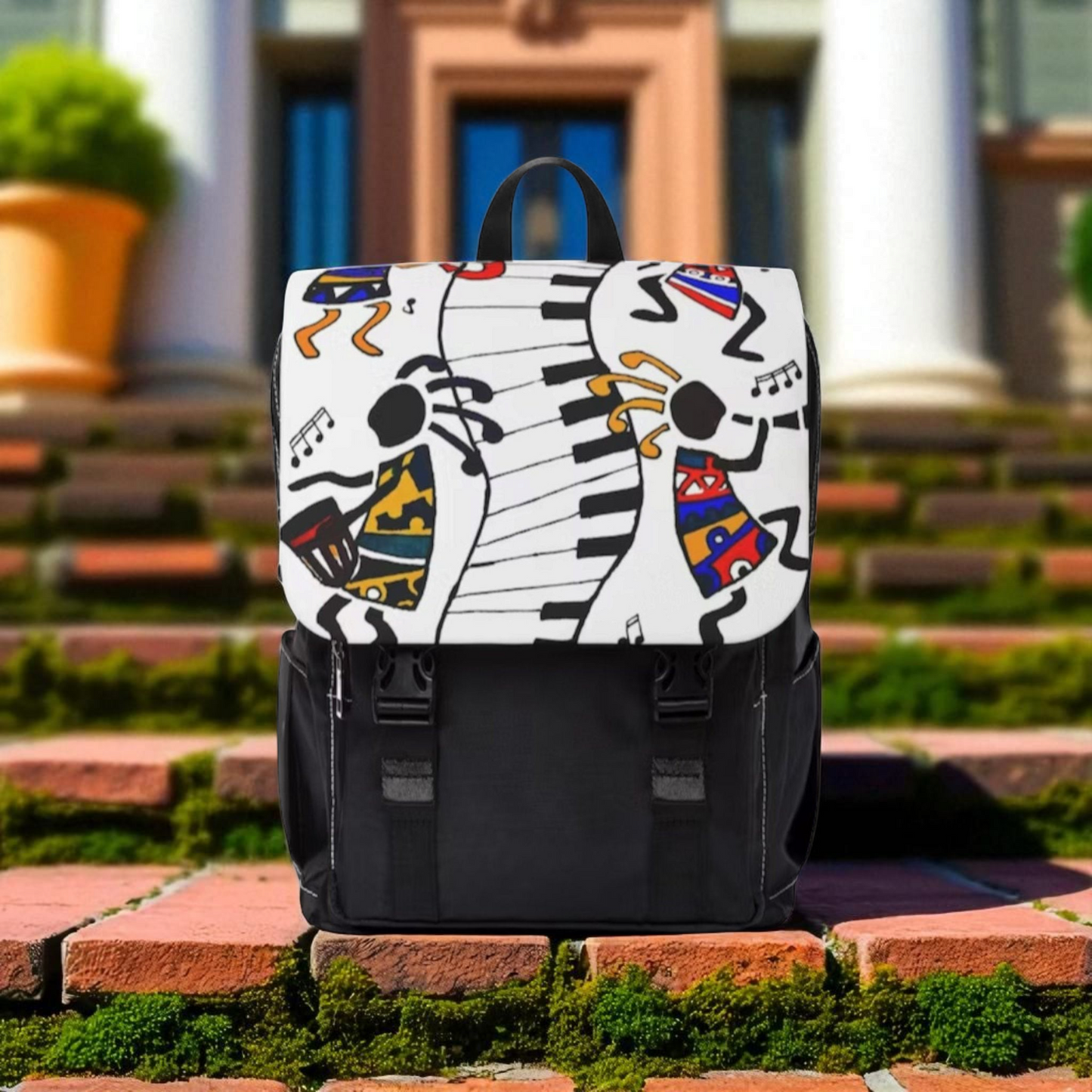 Artistic Music Design Backpack - Handcrafted, Spacious Oxford Canvas Bag