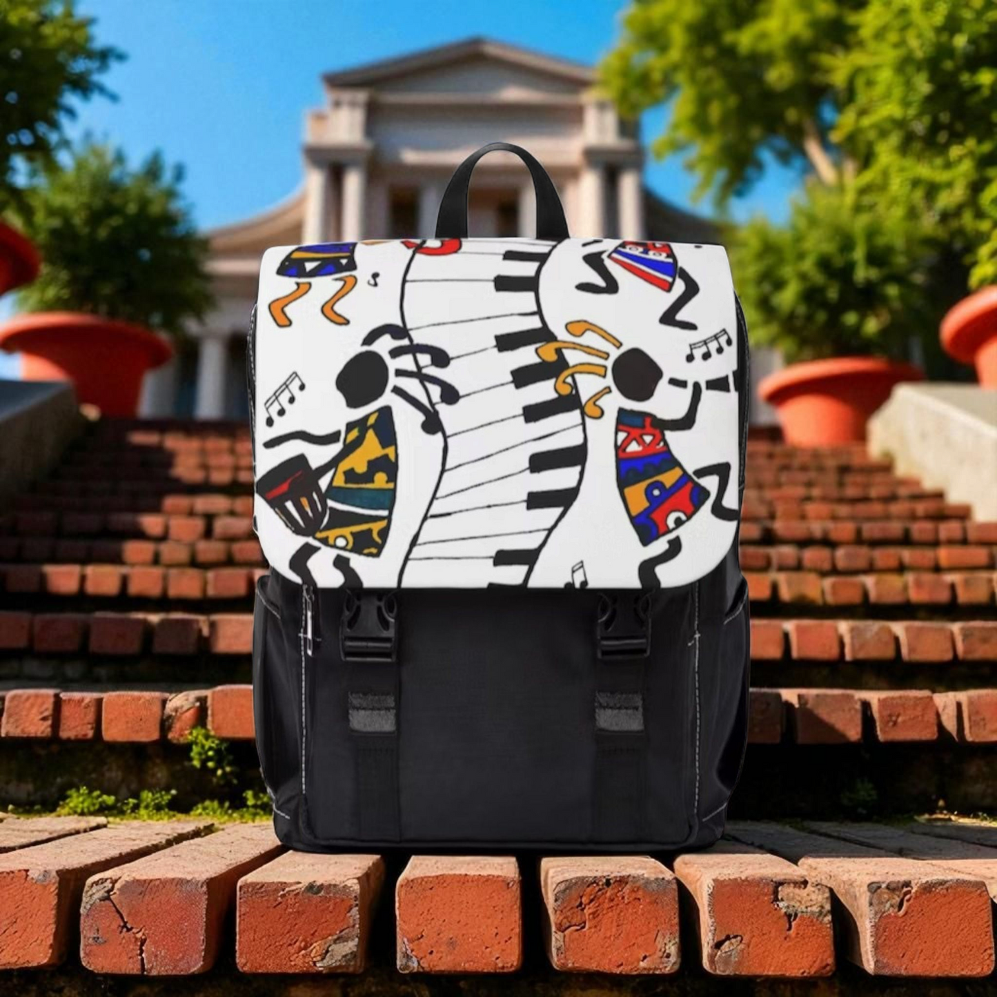 Artistic Music Design Backpack - Handcrafted, Spacious Oxford Canvas Bag