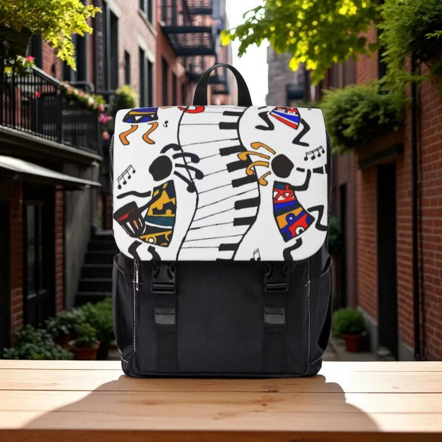 Artistic Music Design Backpack - Handcrafted, Spacious Oxford Canvas Bag