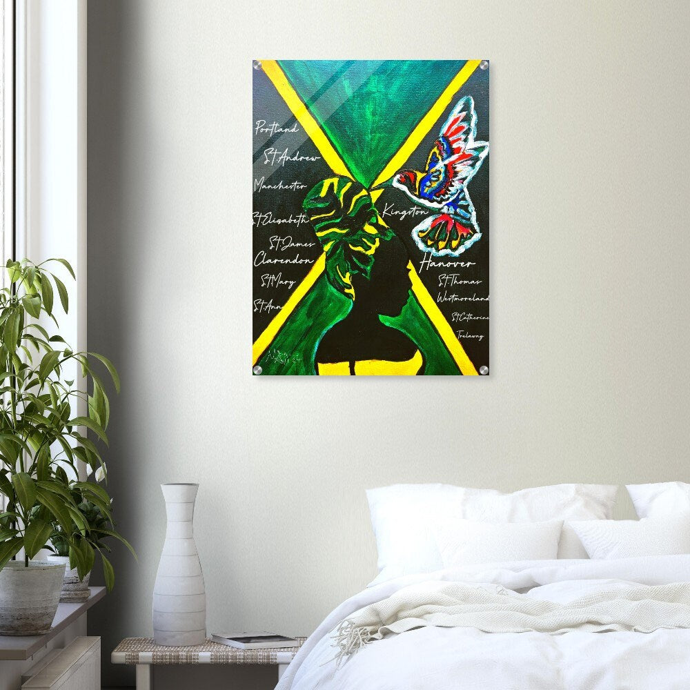 Hand Drawn Wall Art with Jamaican Woman, Original Acrylic Painting for Bohemian