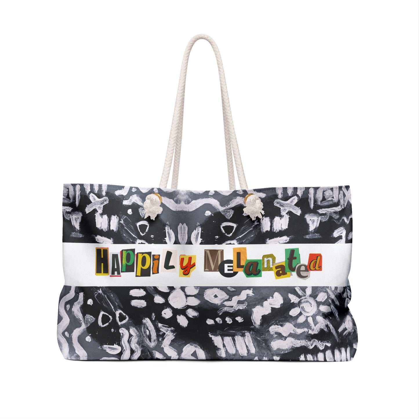 Black and White, Tribal Patterned Weekender Bag, Oversized, Durable Tote with Rope Handles for Beach & City Getaways, Unique Travel Gift