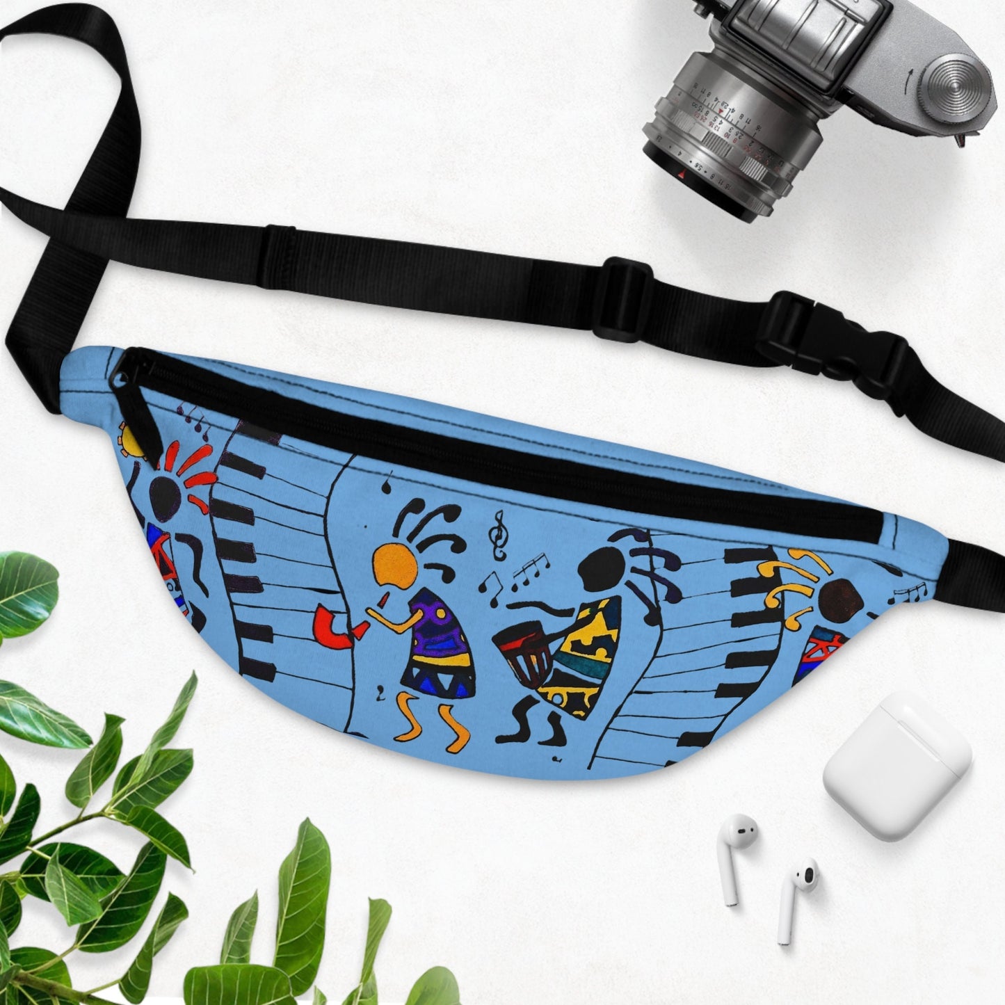 Music-Themed Artistic Fanny Pack Lightweight Adjustable Belt Durable Back Zipper ,Pockets , Great for Music Fans
