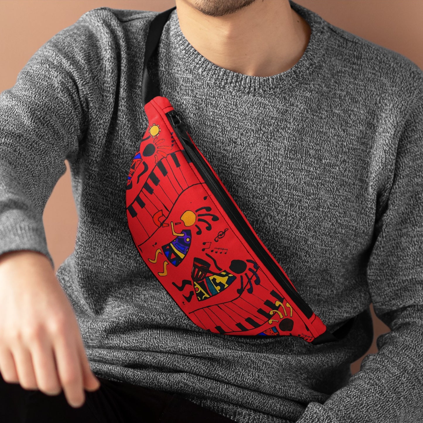 Music Themed Artistic Fanny Pack, Handcrafted, Casual Day-to-Day Use, Great Music Fan Gift