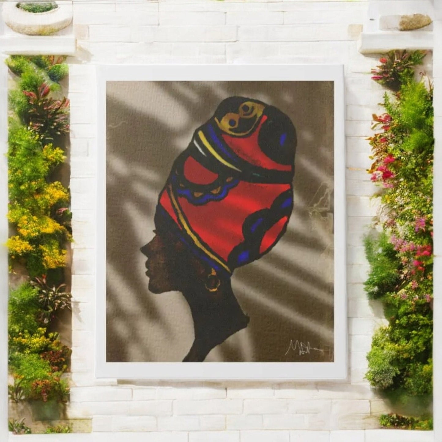 Original Artisan Black Woman Portrait, Elegant Afrocentric Painting, Office Decor